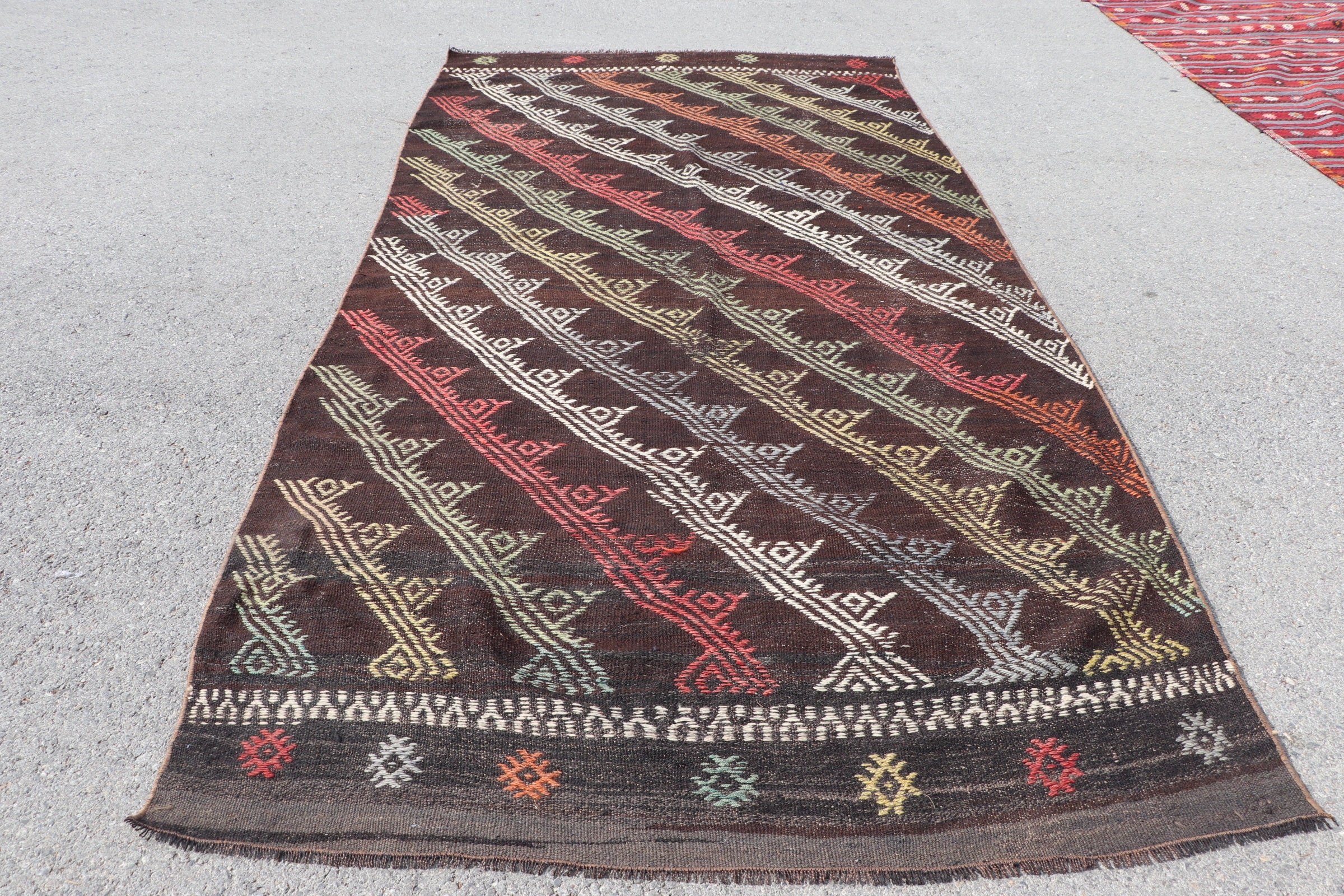 Kilim, Kahverengi Mutfak Halıları, Salon Halısı, 5.4x11.6 ft Büyük Halılar, Türk Halıları, Vintage Halı, Oryantal Halı, Fas Halısı, Yemek Odası Halısı