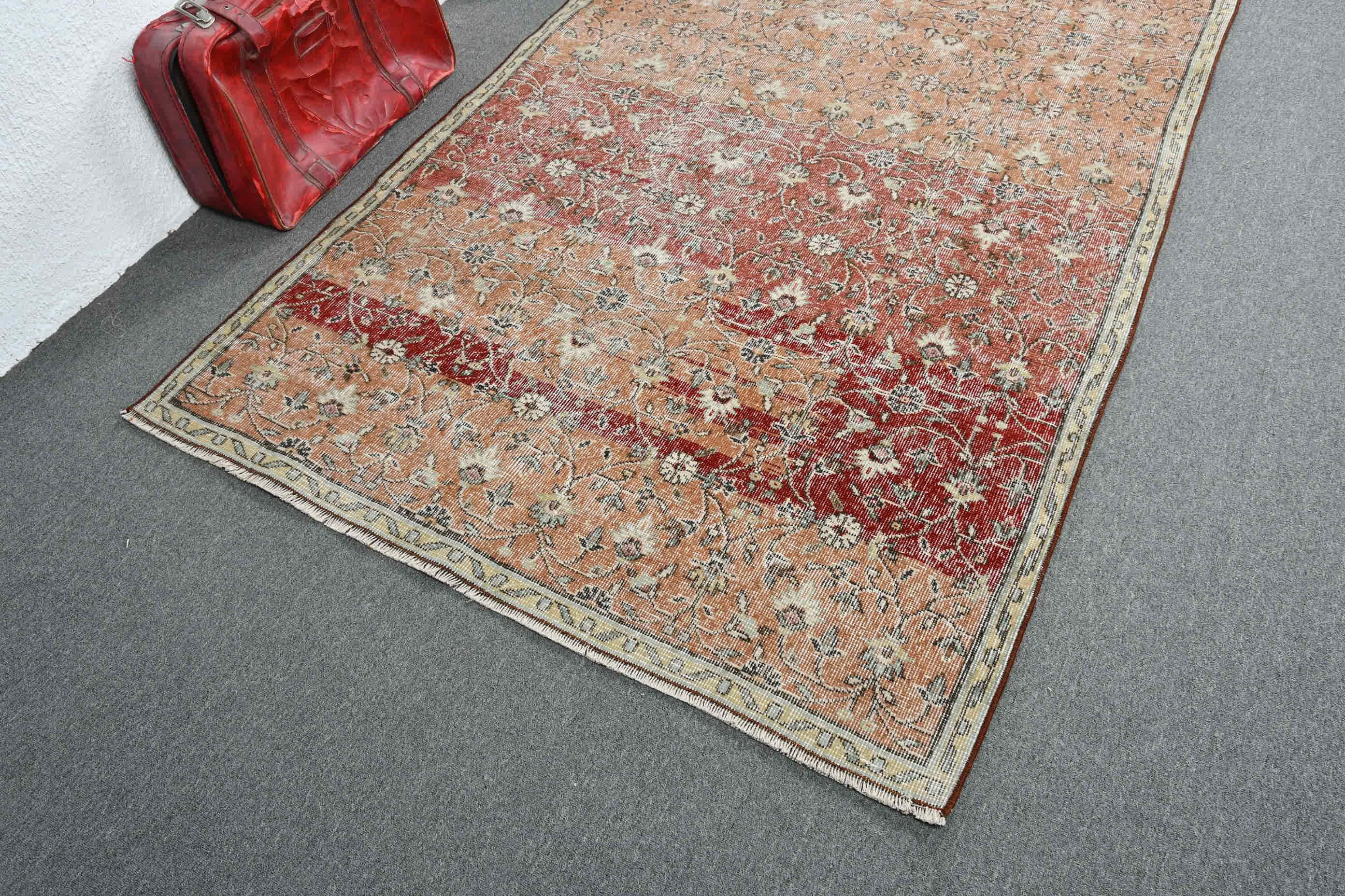 Floor Rug, Vintage Rug, Living Room Rugs, Turkish Rugs, Distressed Rugs, Orange Oriental Rug, 4.8x8.7 ft Large Rug, Salon Rug, Oushak Rugs