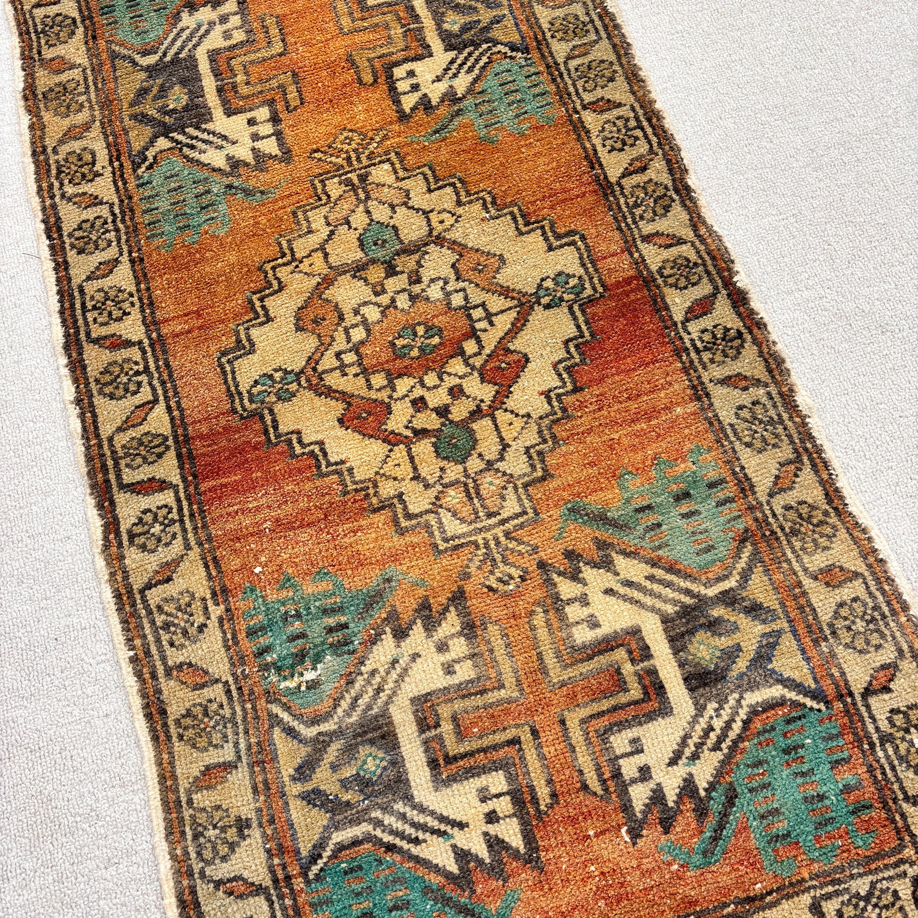 Door Mat Rug, Vintage Rug, 1.8x3.6 ft Small Rugs, Bedroom Rug, Turkish Rugs, Orange Wool Rug, Geometric Rugs, Floor Rug, Ethnic Rugs