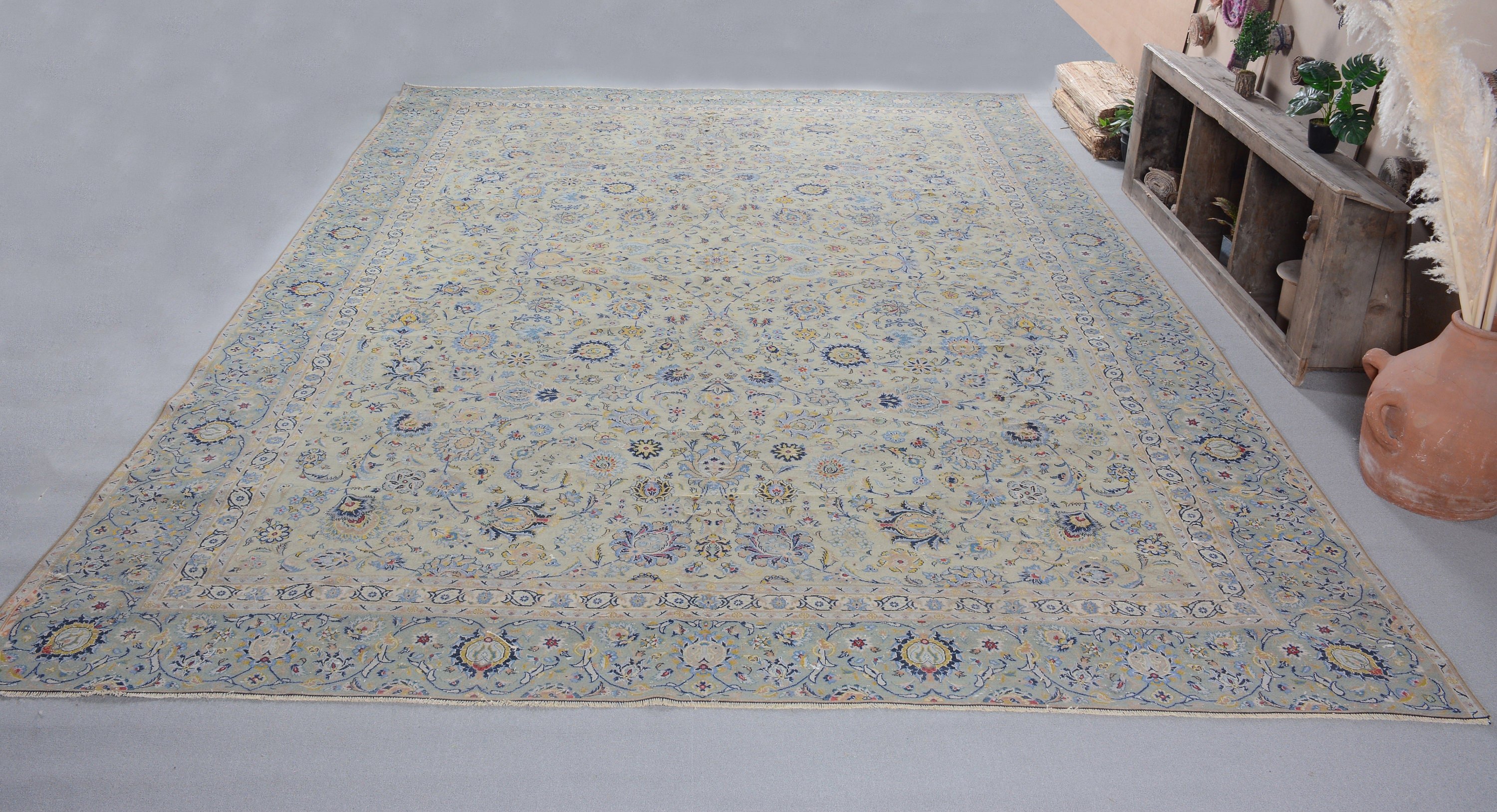 Özel Halılar, Türk Halısı, 10.5x15.5 ft Büyük Boy Halılar, Oturma Odası Halıları, Salon Halıları, Vintage Halılar, Yeşil Oryantal Halılar, Yer Halısı, Yün Halılar