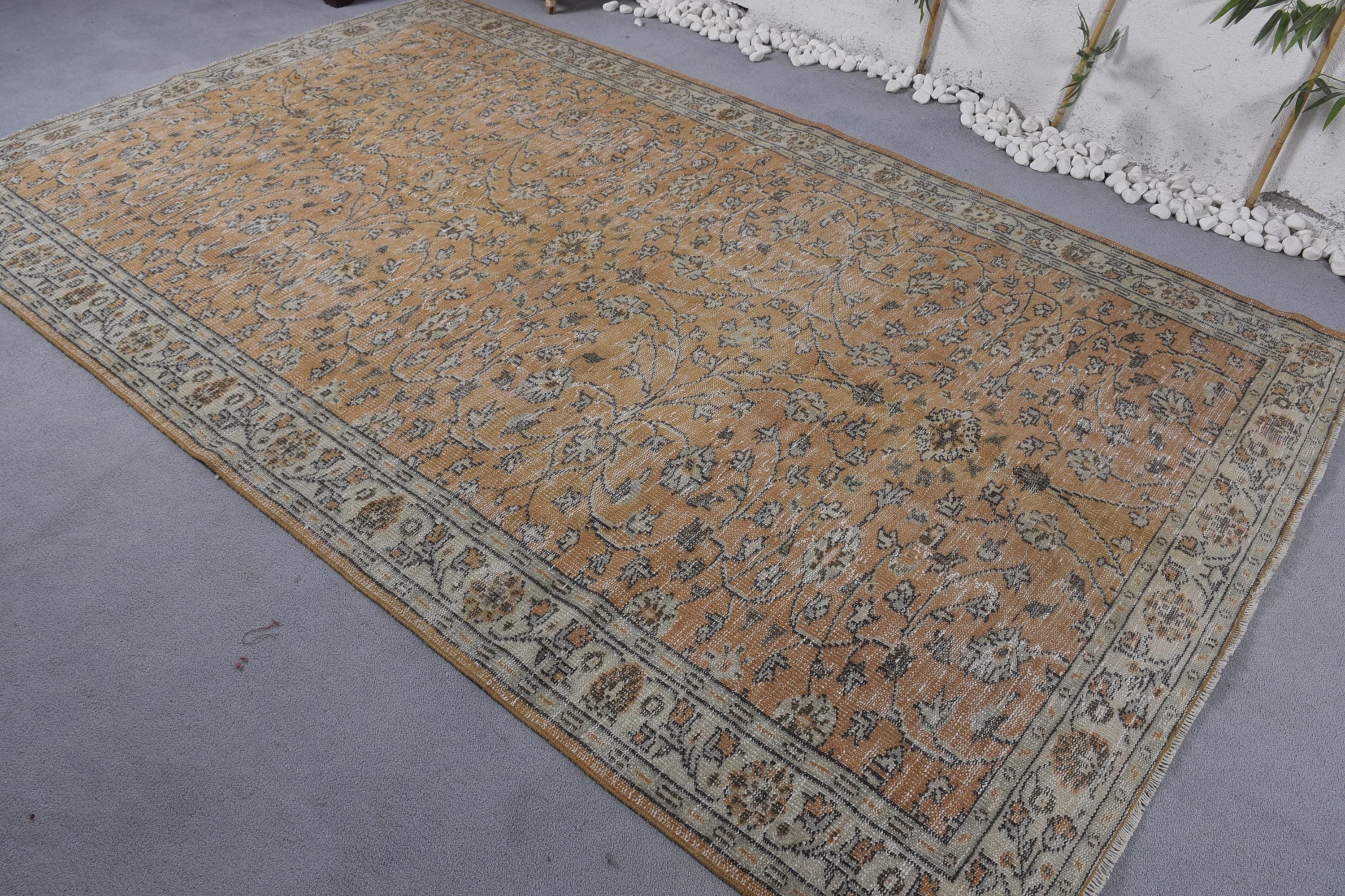 El Dokuma Halı, Yatak Odası Halısı, Salon Halıları, Turuncu Havalı Halılar, Türk Halıları, Vintage Halı, 6.2x10 ft Büyük Halılar, Yer Halıları, El Yapımı Halılar