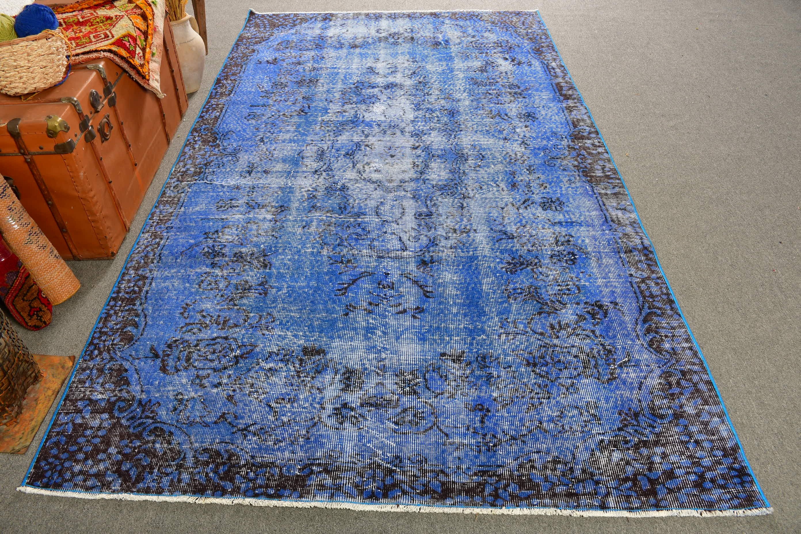 Wool Rug, Turkish Rug, Blue Wool Rug, Living Room Rug, 5.5x9.4 ft Large Rug, Bedroom Rugs, Dining Room Rug, Vintage Rug, Rugs for Salon