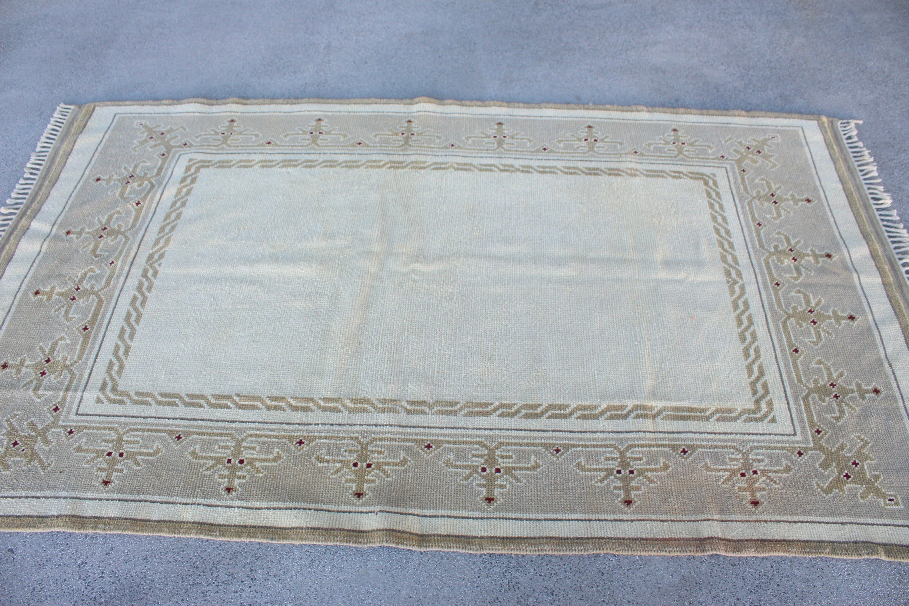 Vintage Halılar, Yatak Odası Halısı, Yün Halı, İç Mekan Halıları, 4.2x7.1 ft Alan Halısı, Yatak Odası Halıları, Bej Oushak Halıları, Türk Halısı, Ev Dekor Halısı