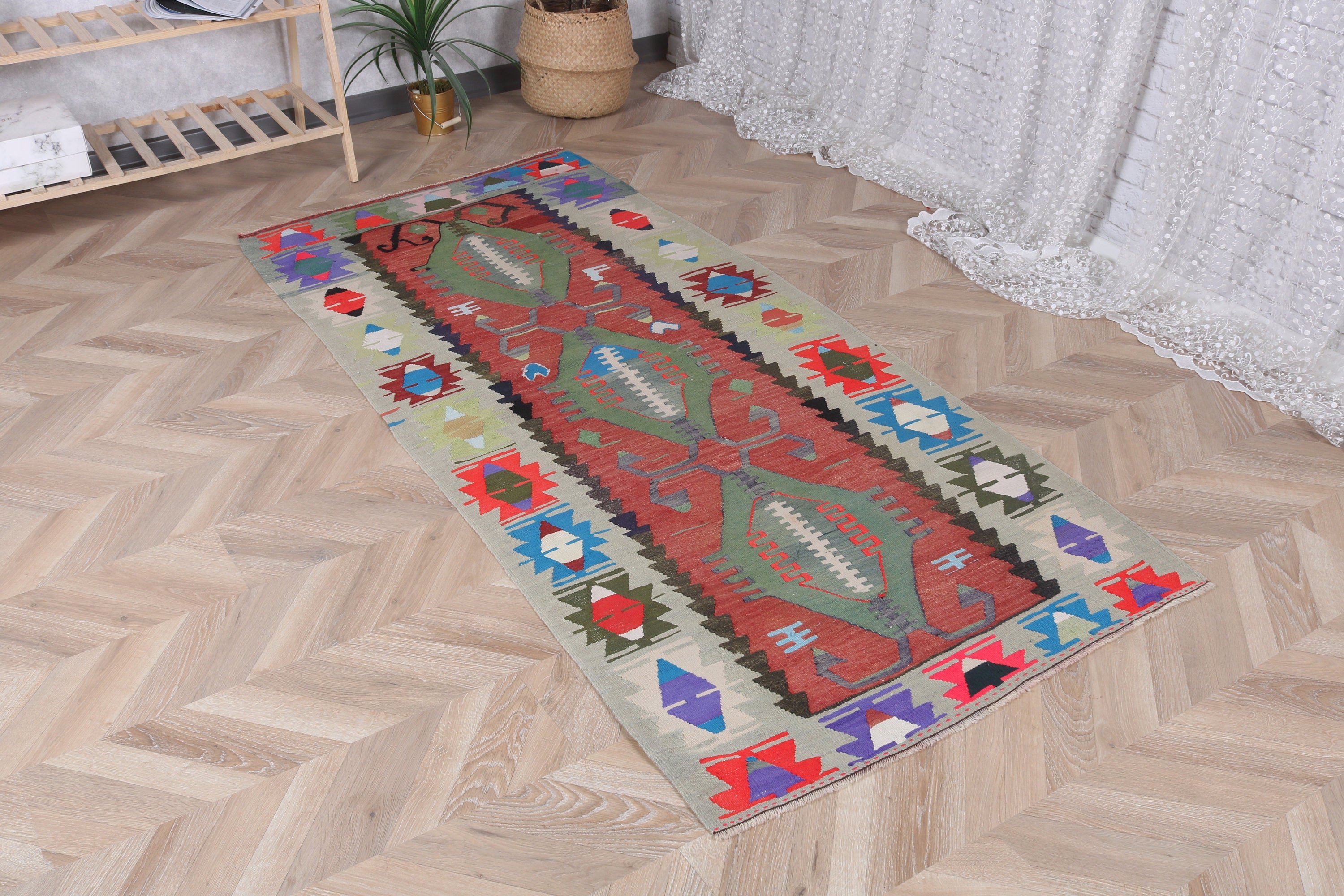 Vintage Accent Halı, Çocuk Halıları, 3x6,8 ft Accent Halı, Türk Halıları, Yatak Odası Halıları, Gökkuşağı Havalı Halıları, Vintage Halılar, Nötr Halılar, Yer Halısı