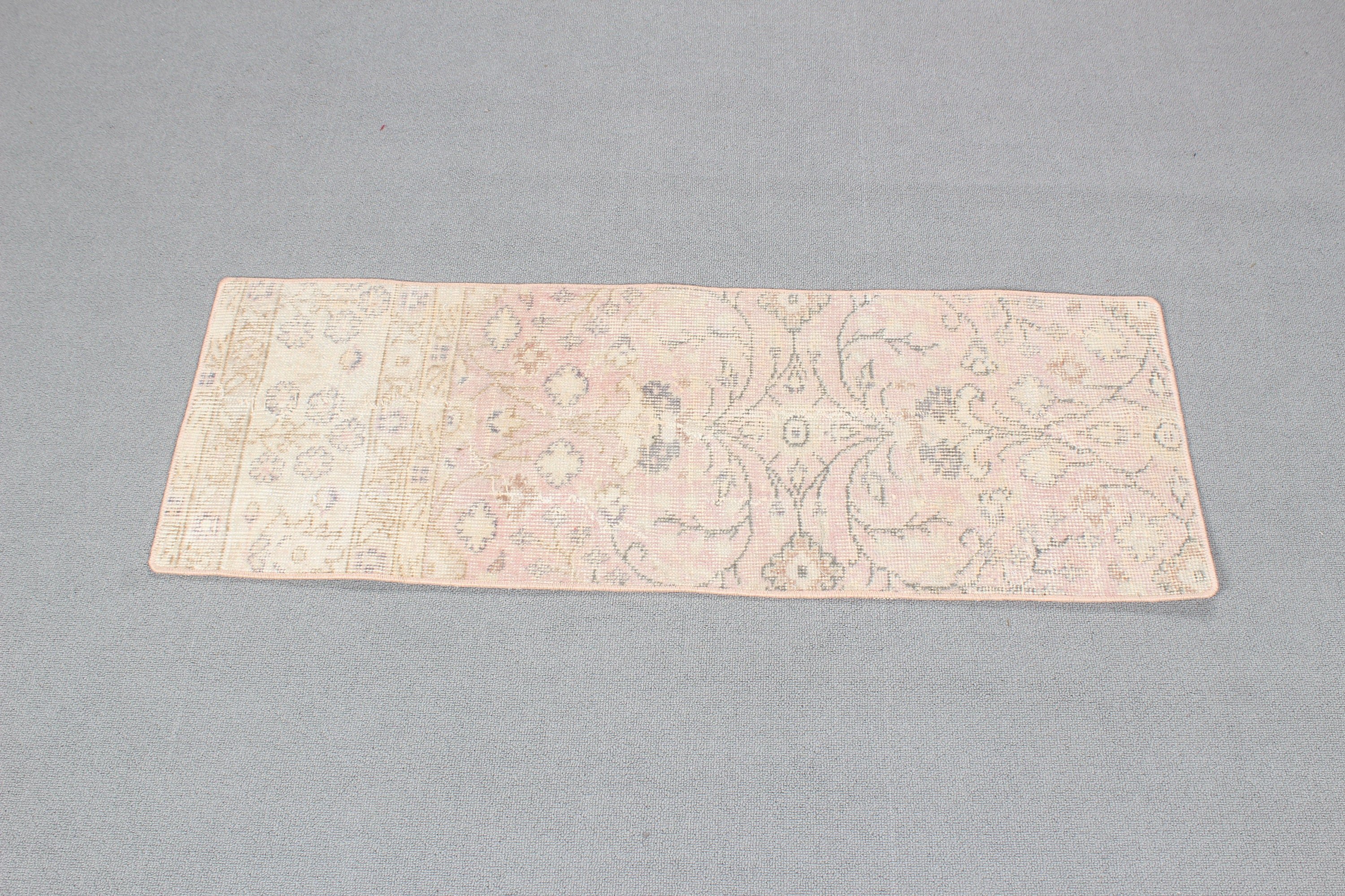 Bath Rugs, Vintage Rug, Pink Oushak Rug, Handwoven Rug, 1.3x3.6 ft Small Rugs, Rugs for Bath, Oriental Rugs, Entry Rugs, Turkish Rug