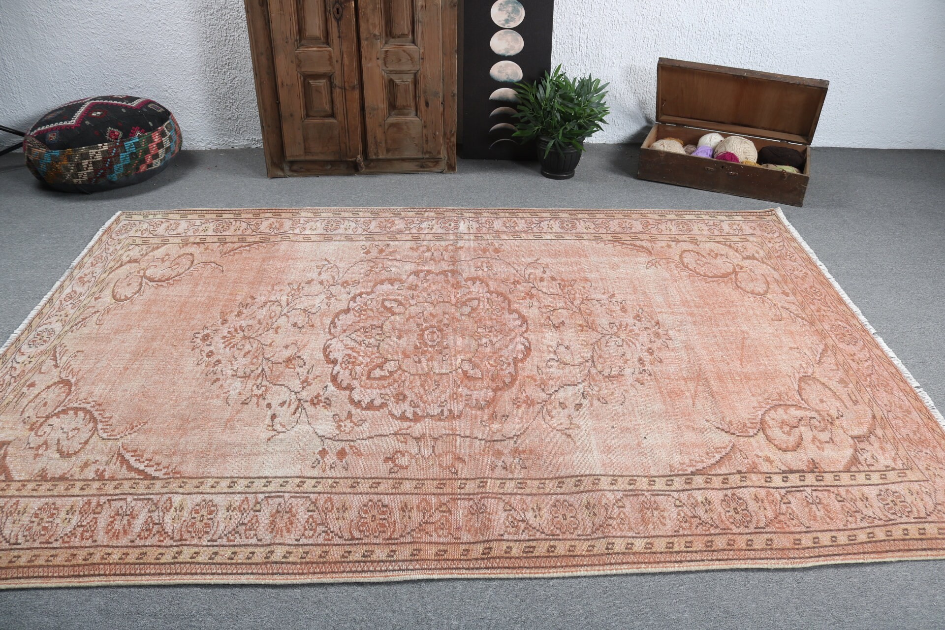 Brown Bedroom Rugs, Outdoor Rug, Geometric Rugs, Cool Rugs, Large Oushak Rugs, Turkish Rug, 6.3x9.1 ft Large Rugs, Vintage Rugs, Salon Rugs