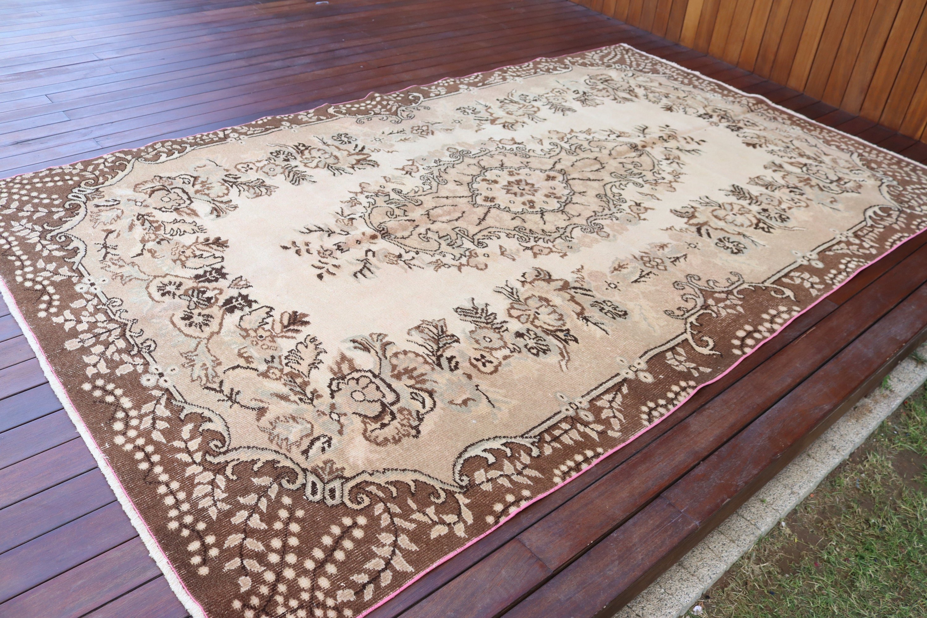 Türk Halıları, 5.8x9.5 ft Büyük Halılar, Yemek Odası Halısı, Vintage Halı, Bej El Dokuma Halı, Anadolu Halısı, Boho Halıları, Oturma Odası Halısı