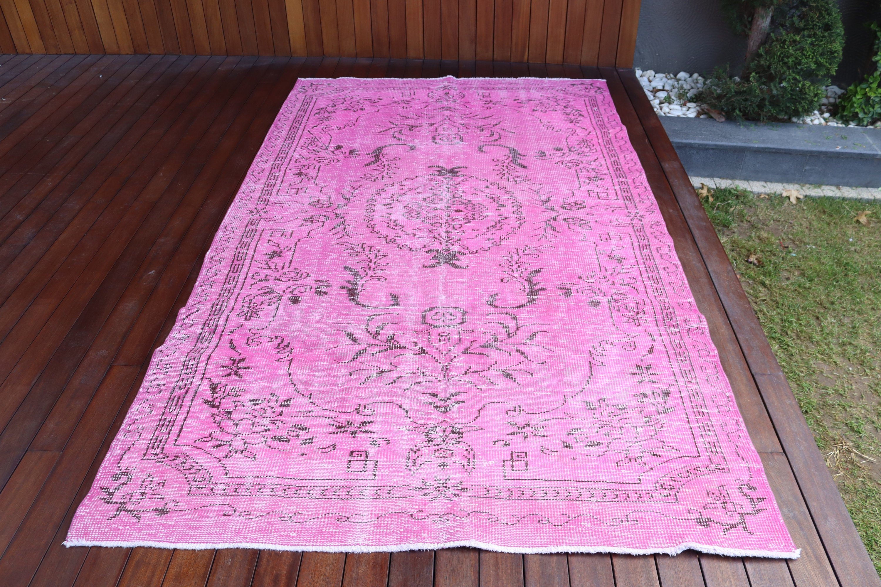 Vintage Halılar, Oryantal Halılar, Lüks Halı, Türk Halısı, Pembe Oushak Halıları, 5.2x8.8 ft Büyük Halı, Oturma Odası Halıları, Büyük Vintage Halılar