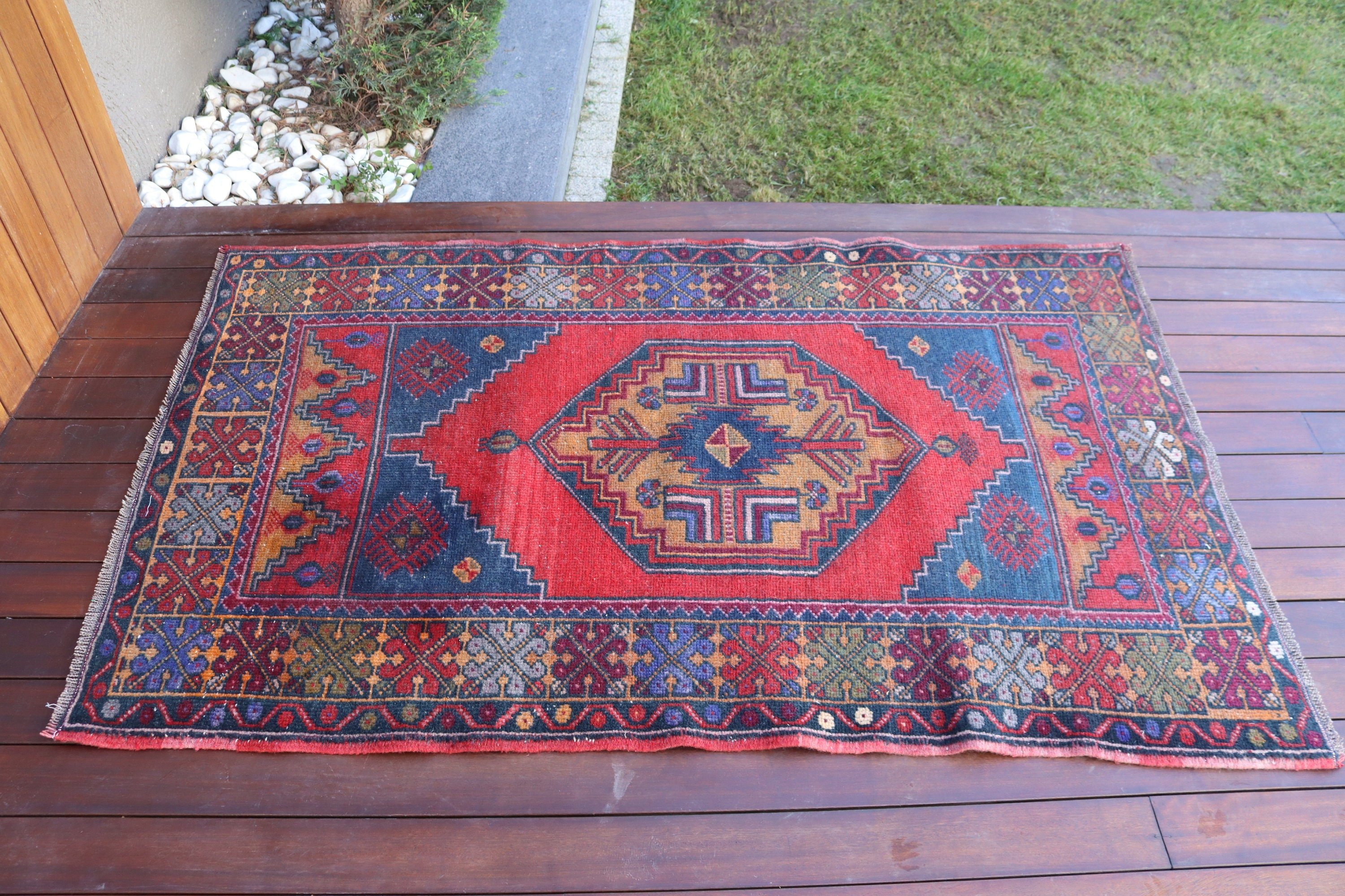 Kırmızı Oushak Halılar, Vintage Halılar, El Dokuma Halılar, Çocuk Halıları, Türk Halıları, 3,4x5,4 ft Accent Halı, Yatak Odası Halıları, Oushak Halı, Yer Halıları