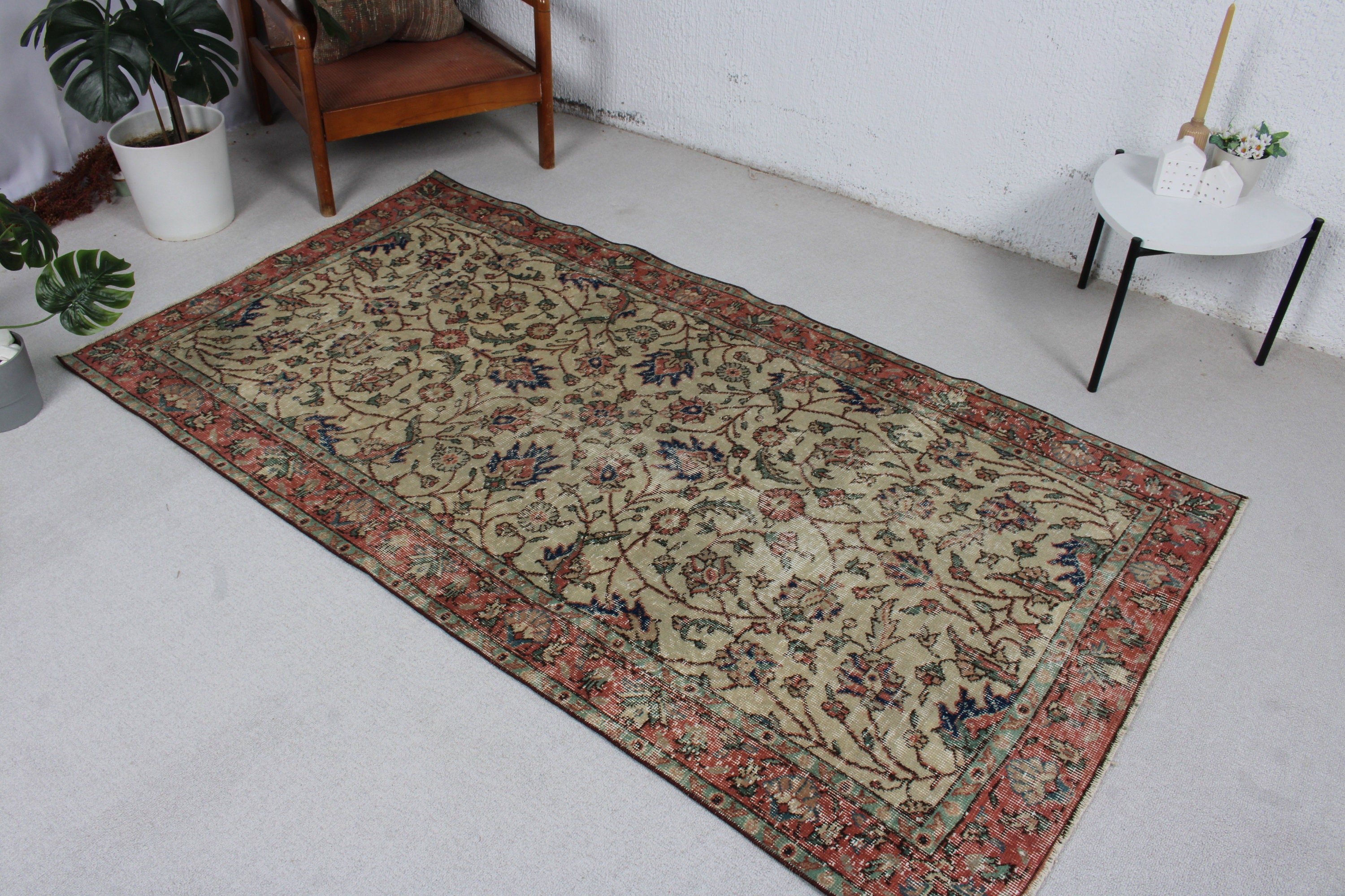 Vintage Halılar, Dış Mekan Halıları, Bej Geometrik Halı, Yatak Odası Halıları, Boho Halı, Açıklama Halısı, 3,8x7,1 ft Alan Halıları, Oushak Alan Halısı, Türk Halısı