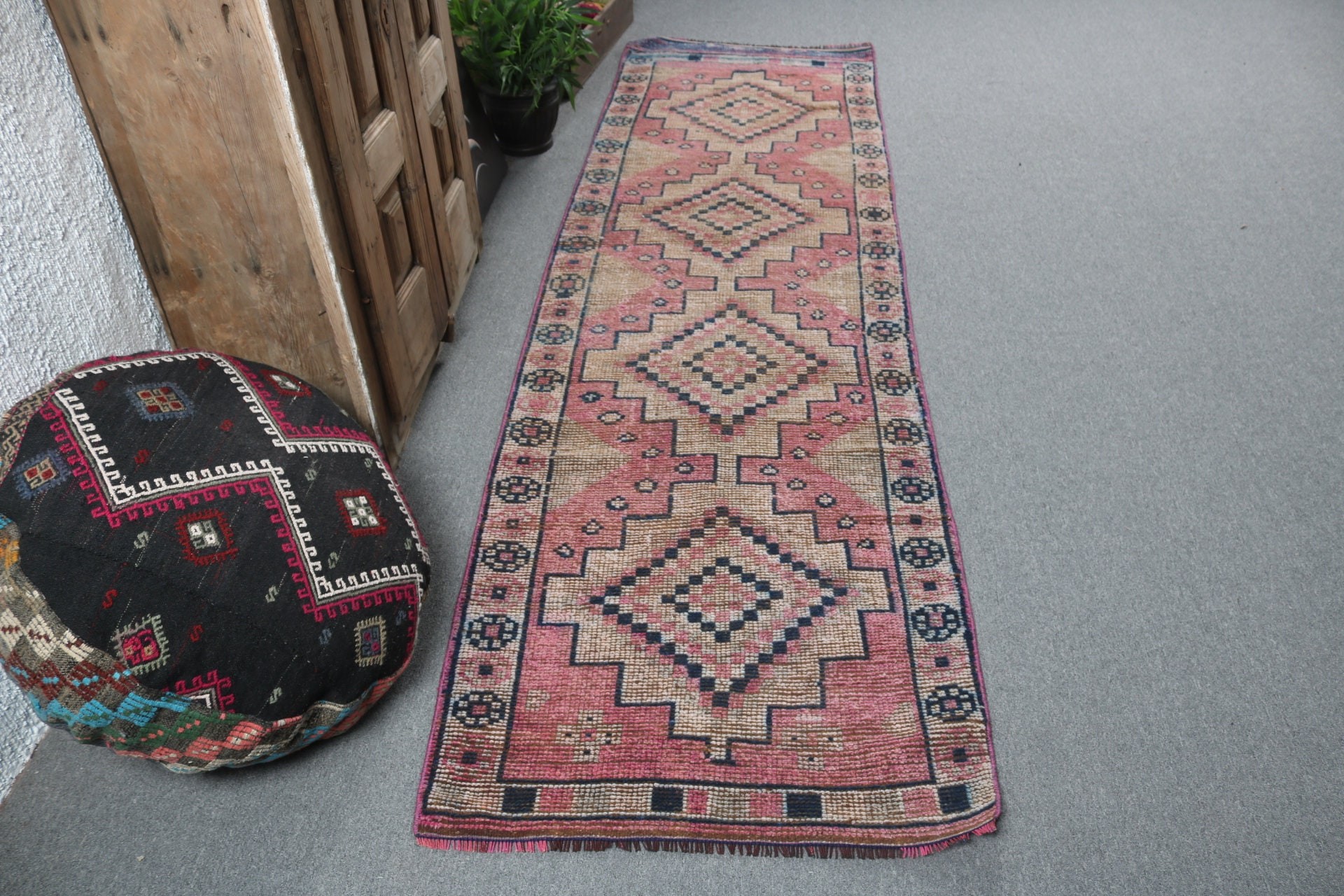 Mutfak Halıları, Boho Halıları, Vintage Halı, El Dokuma Halı, Türk Halıları, Türkiye Halısı, Pembe 2.7x9.5 ft Runner Halıları, Koridor Halıları