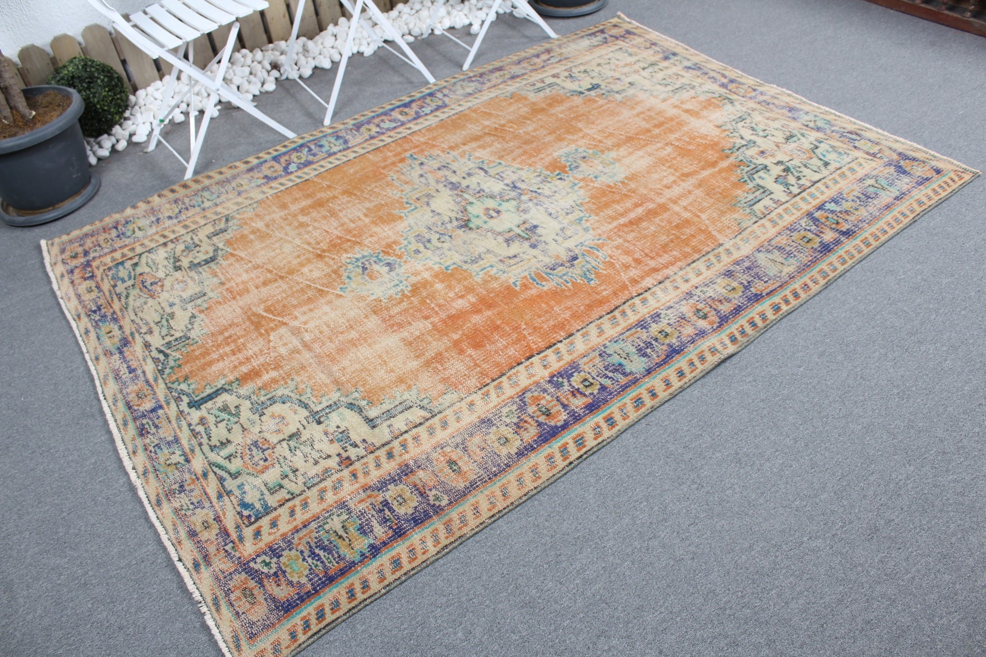 5.3x7.4 ft Area Rug, Indoor Rugs, Vintage Rugs, Turkish Rug, Rugs for Floor, Home Decor Rug, Orange Oushak Rugs, Oriental Rug, Nursery Rug