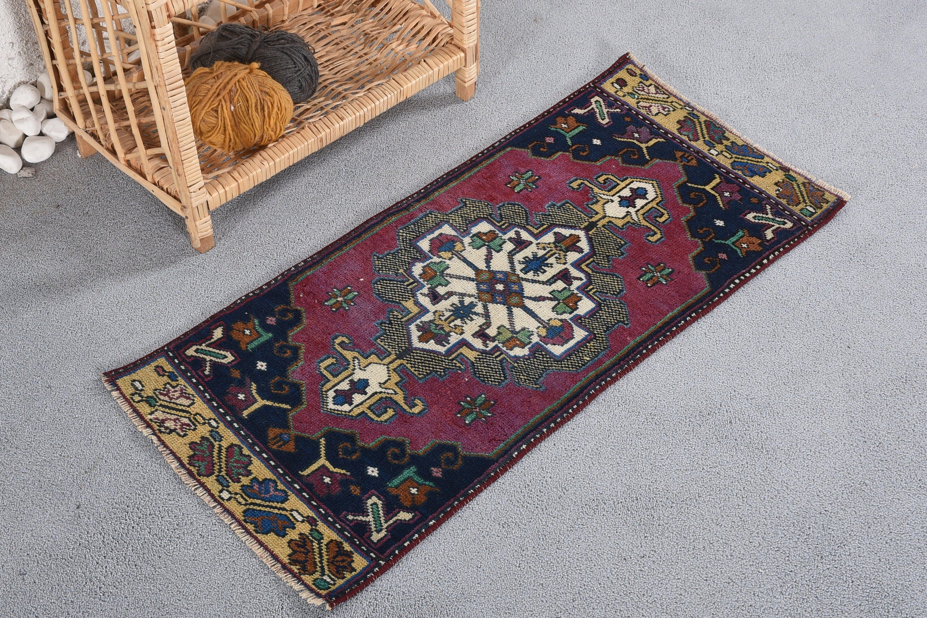 Turkish Rug, Entry Rug, Home Decor Rug, Wall Hanging Rugs, 1.4x3 ft Small Rugs, Floor Rugs, Vintage Rugs, Dorm Rug, Purple Antique Rugs