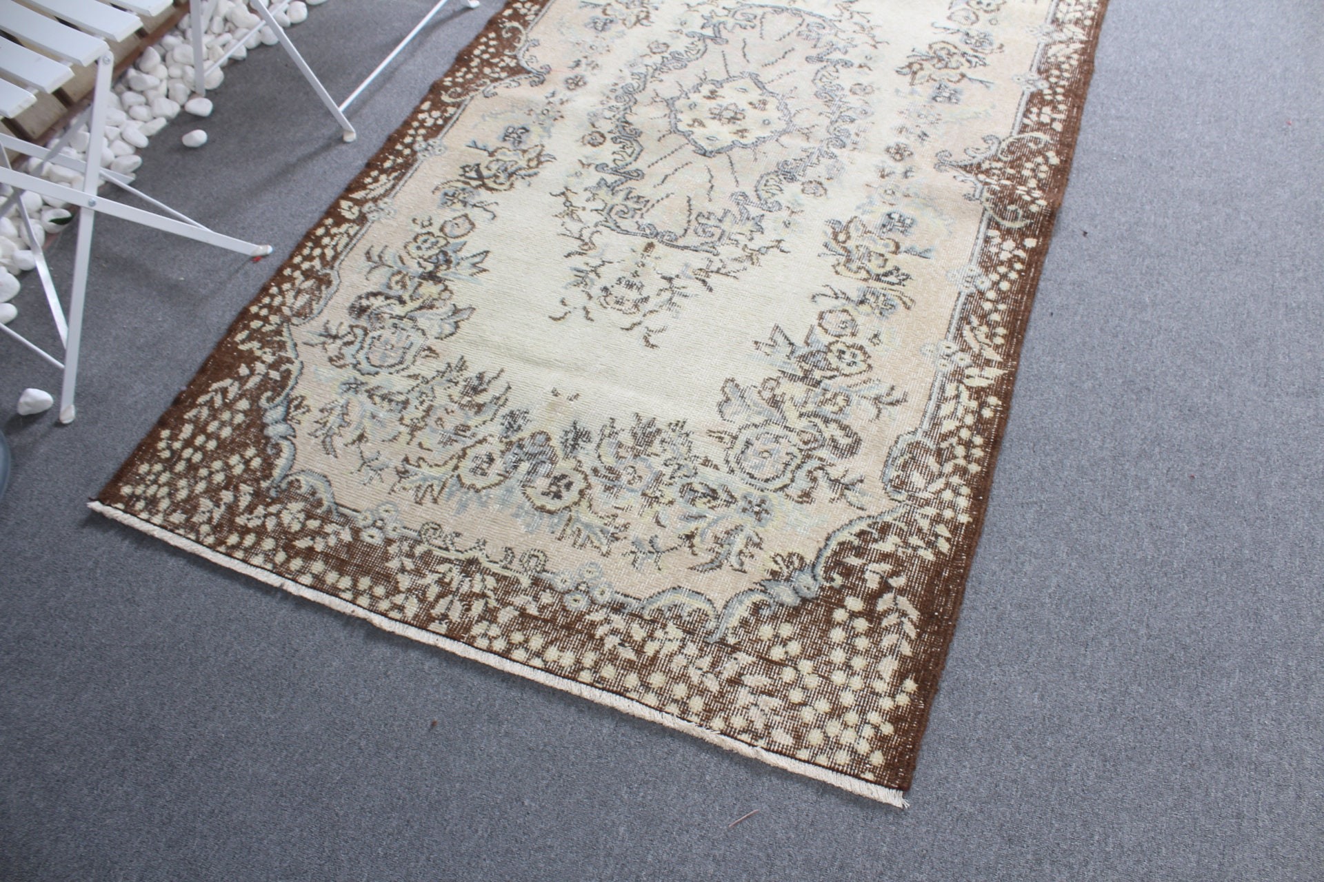 Fas Halıları, Anadolu Halıları, Türk Halısı, 3,8x6,9 ft Alan Halısı, Bej Zemin Halısı, Alan Halıları, Boho Halıları, Vintage Halı, Oturma Odası Halısı