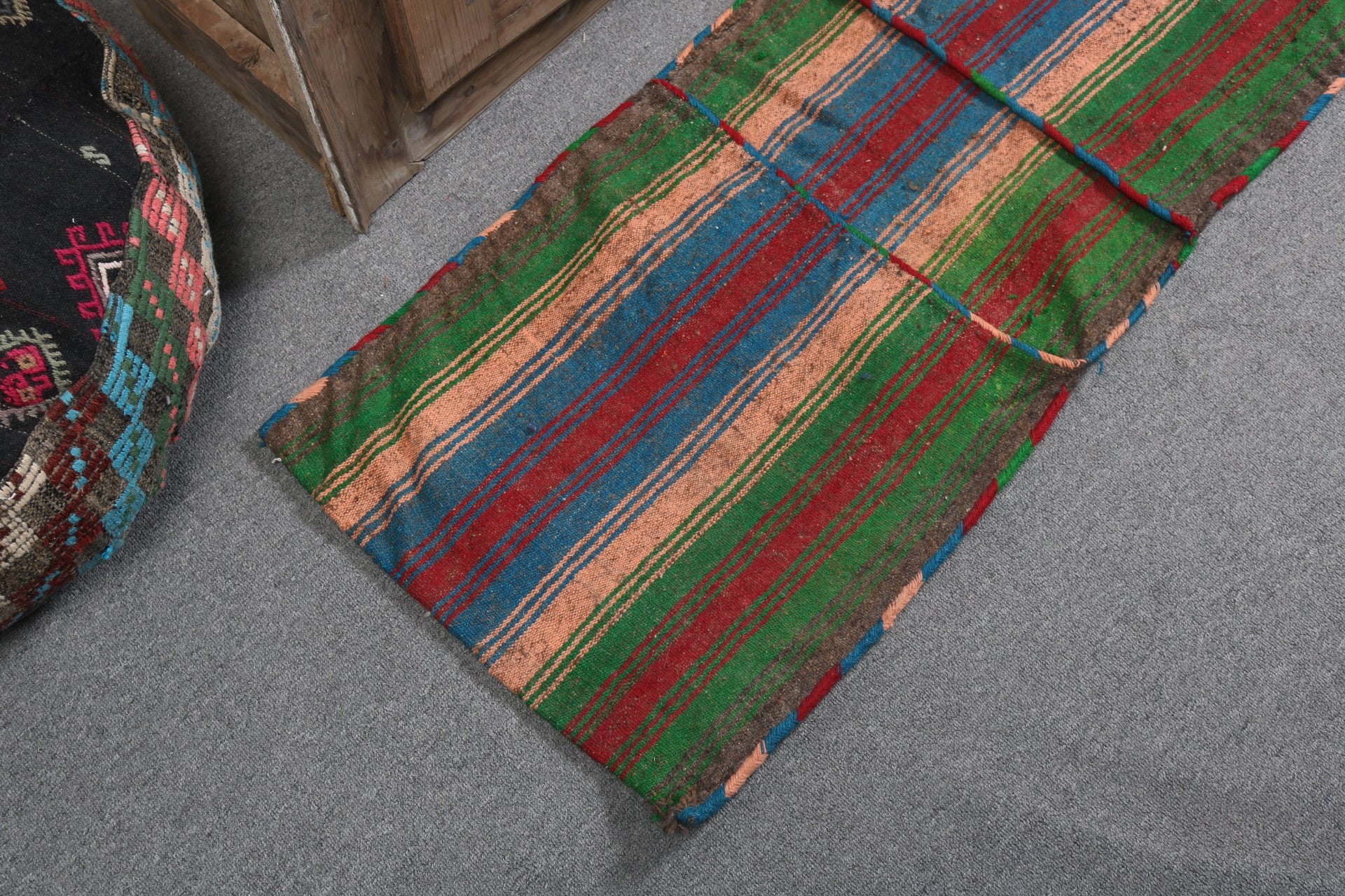 1.6x4 ft Küçük Halılar, Yeşil Düz Dokuma Halı, Türk Halıları, Kilim, Yatak Odası Halıları, Antika Halı, Geometrik Halılar, Vintage Halı, Paspas Halıları