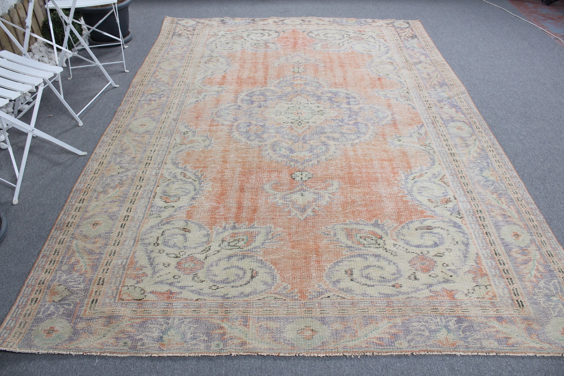 Salon Rugs, Antique Rug, Turkish Rug, Rugs for Bedroom, 6.9x9.8 ft Large Rugs, Orange Moroccan Rugs, Bedroom Rugs, Vintage Rugs, Aztec Rugs