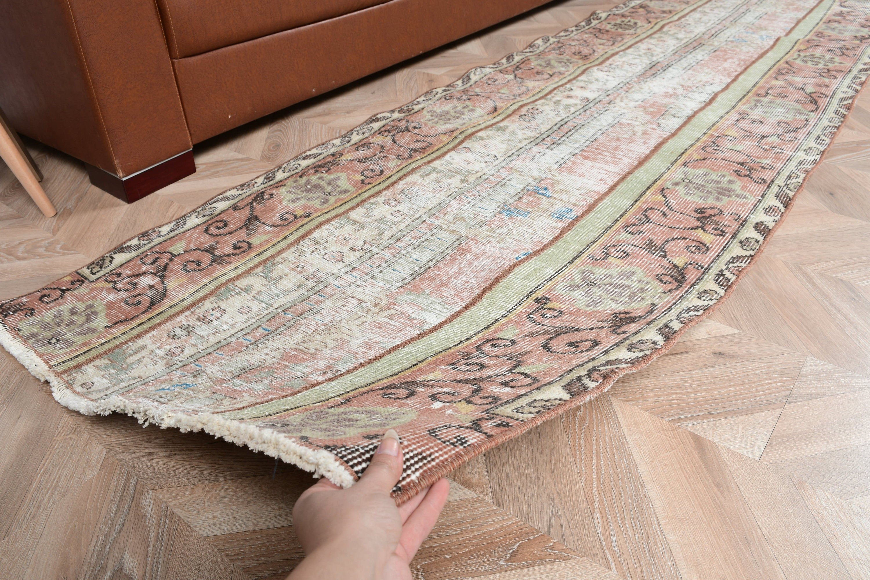 2.7x8.6 ft Runner Rug, Turkish Rug, Green Oriental Rug, Moroccan Rug, Office Rug, Oriental Rug, Vintage Rug, Corridor Rug, Kitchen Rug