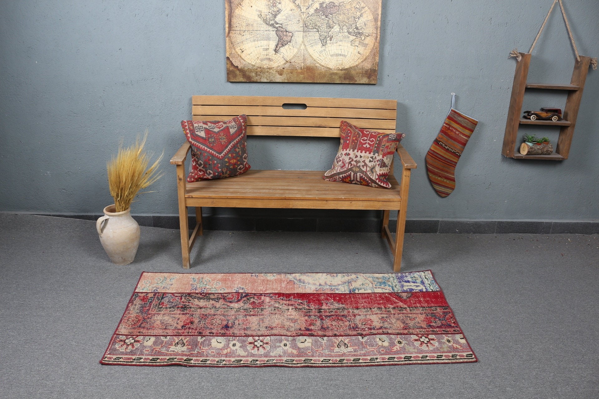 Nursery Rug, Vintage Rugs, Kitchen Rug, Aztec Rug, Wall Hanging Rug, Turkish Rug, 2.6x5.3 ft Small Rug, Red Wool Rugs, Oriental Rugs