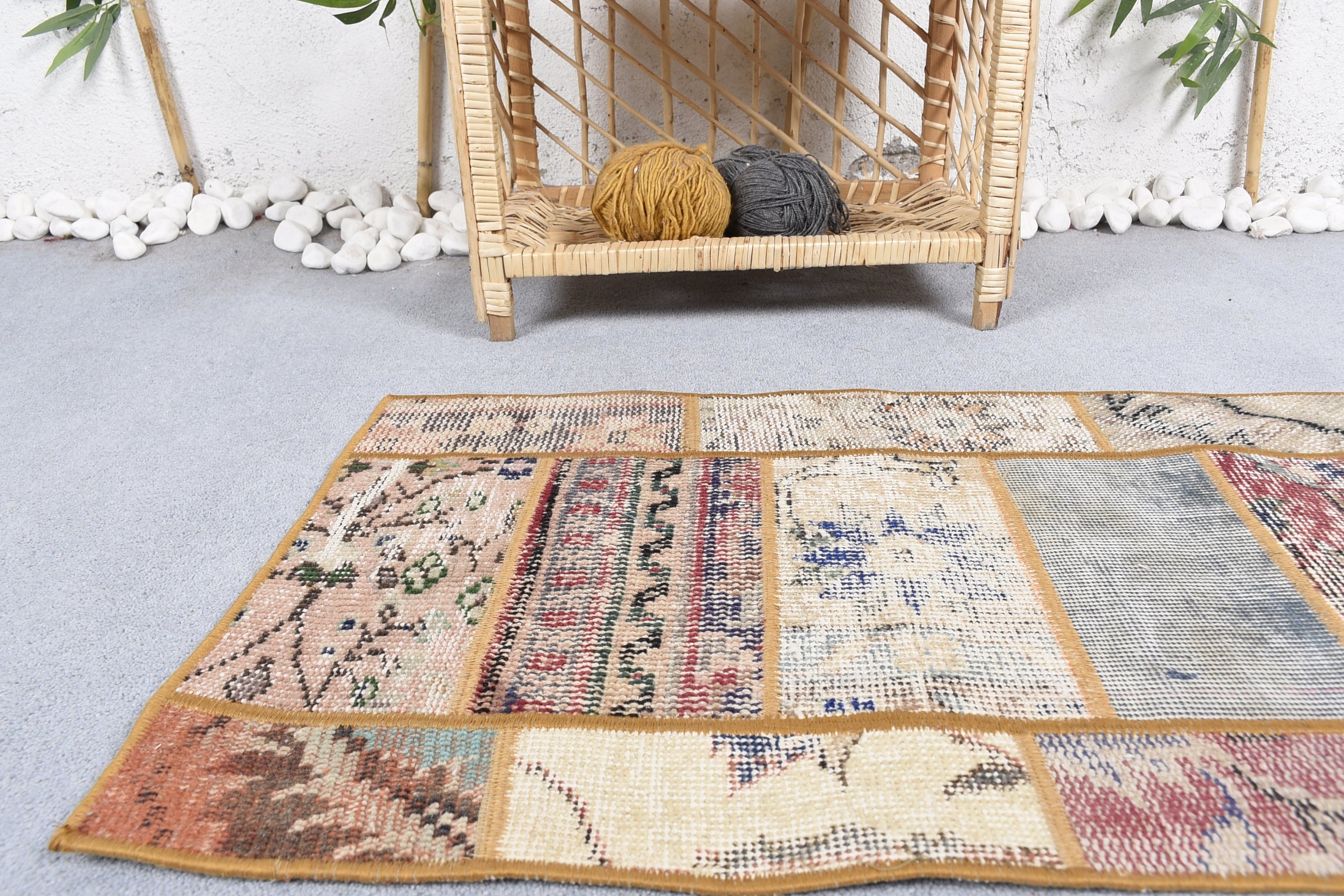 Retro Rug, Bathroom Rug, Rugs for Door Mat, Vintage Rug, Kitchen Rug, 1.6x4.6 ft Small Rugs, Turkish Rug, Beige Oriental Rugs