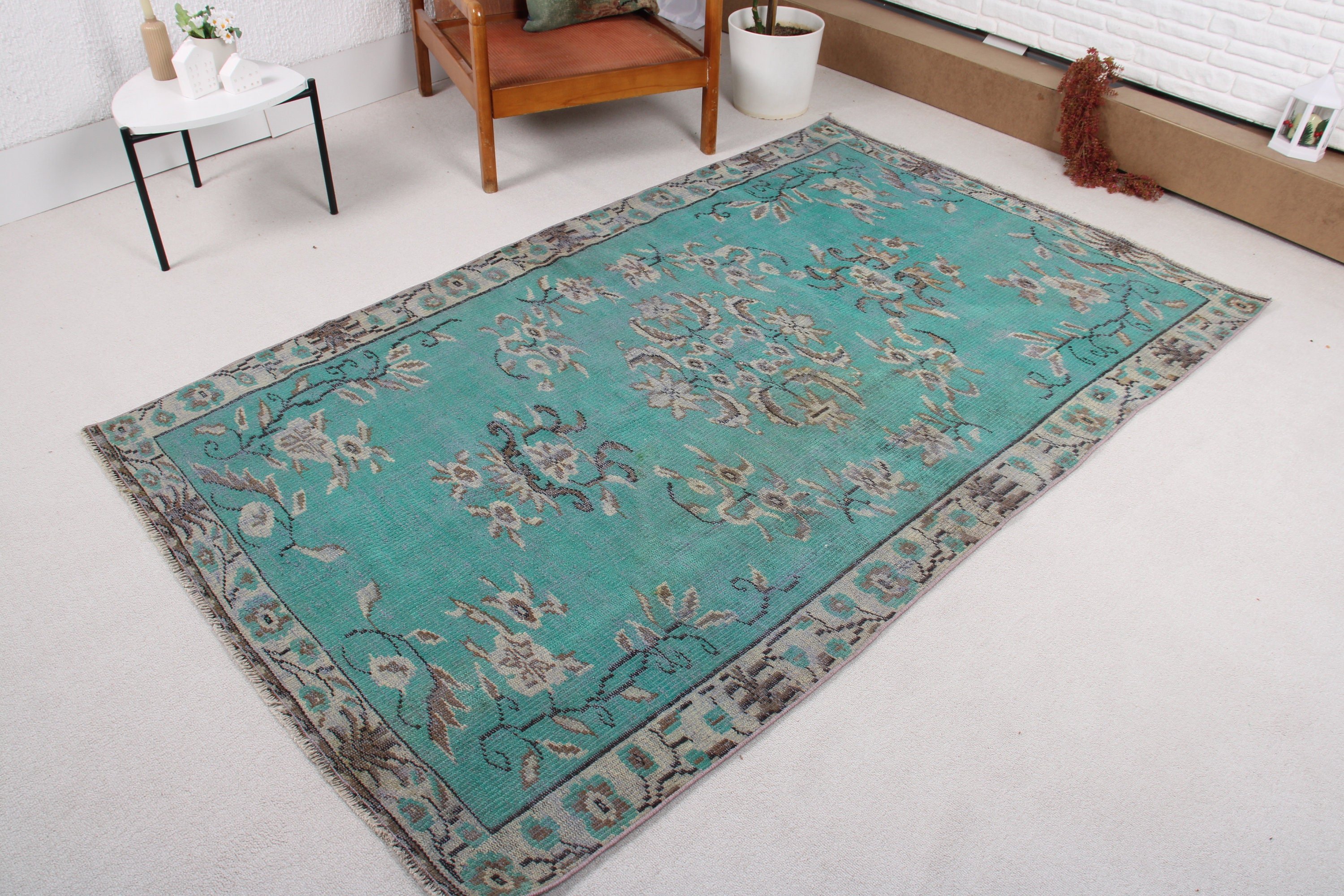 4.4x7.3 ft Area Rug, Home Decor Rug, Kitchen Rug, Vintage Rug, Turkish Rug, Indoor Rugs, Ethnic Rugs, Green Modern Rug, Oushak Area Rugs