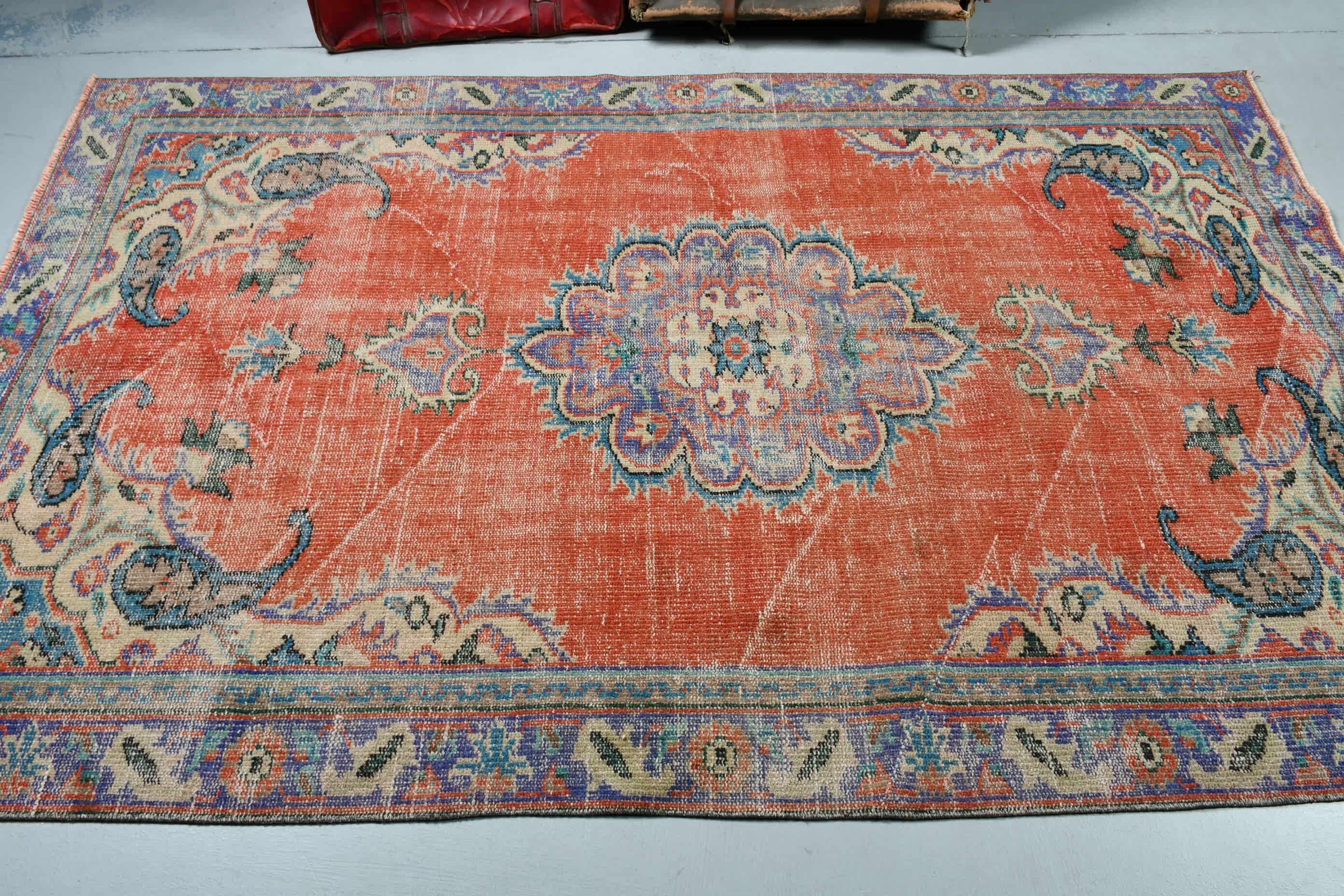 Kitchen Rug, Turkish Rug, Antique Rug, Living Room Rug, Anatolian Rug, Red  4.8x7.8 ft Area Rugs, Outdoor Rugs, Vintage Rug