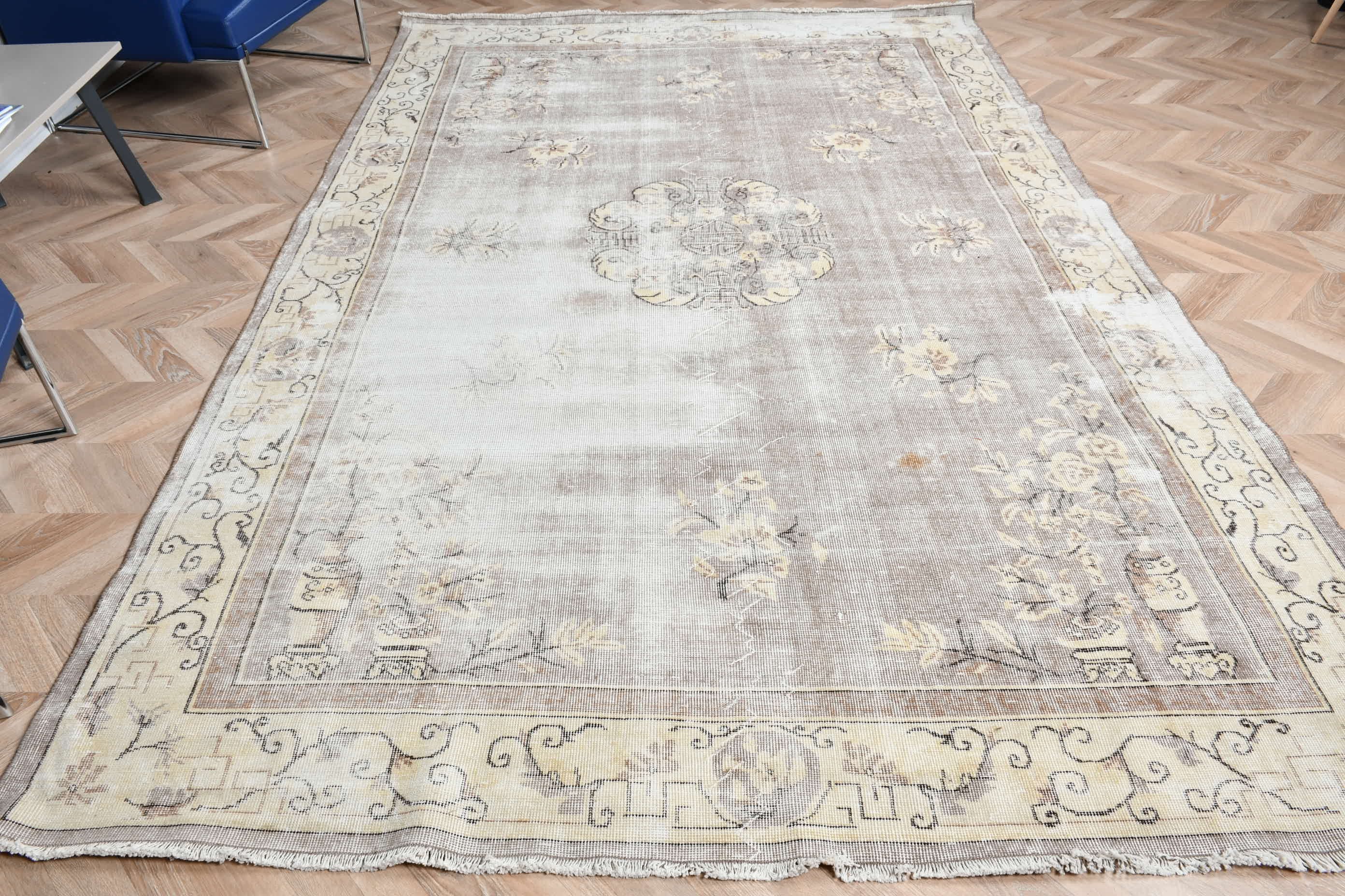 Antique Rugs, Outdoor Rug, Vintage Rugs, Kitchen Rug, Dining Room Rug, Salon Rugs, 6.7x10.3 ft Large Rugs, Brown Kitchen Rug, Turkish Rugs