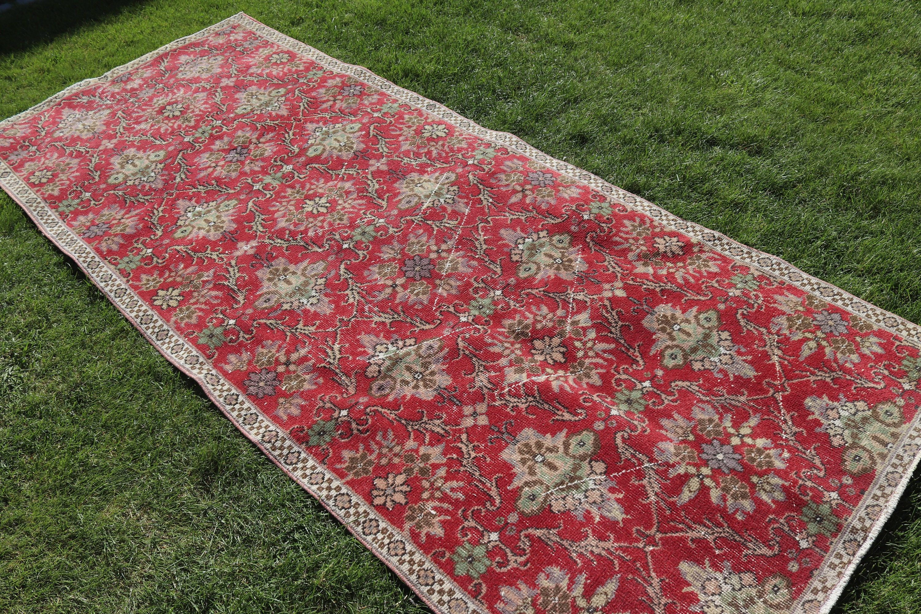 Vintage Rugs, Boho Rugs, 3.8x9.2 ft Area Rugs, Kitchen Rugs, Oushak Area Rug, Turkish Rugs, Red Home Decor Rug, Rugs for Floor, Bedroom Rug