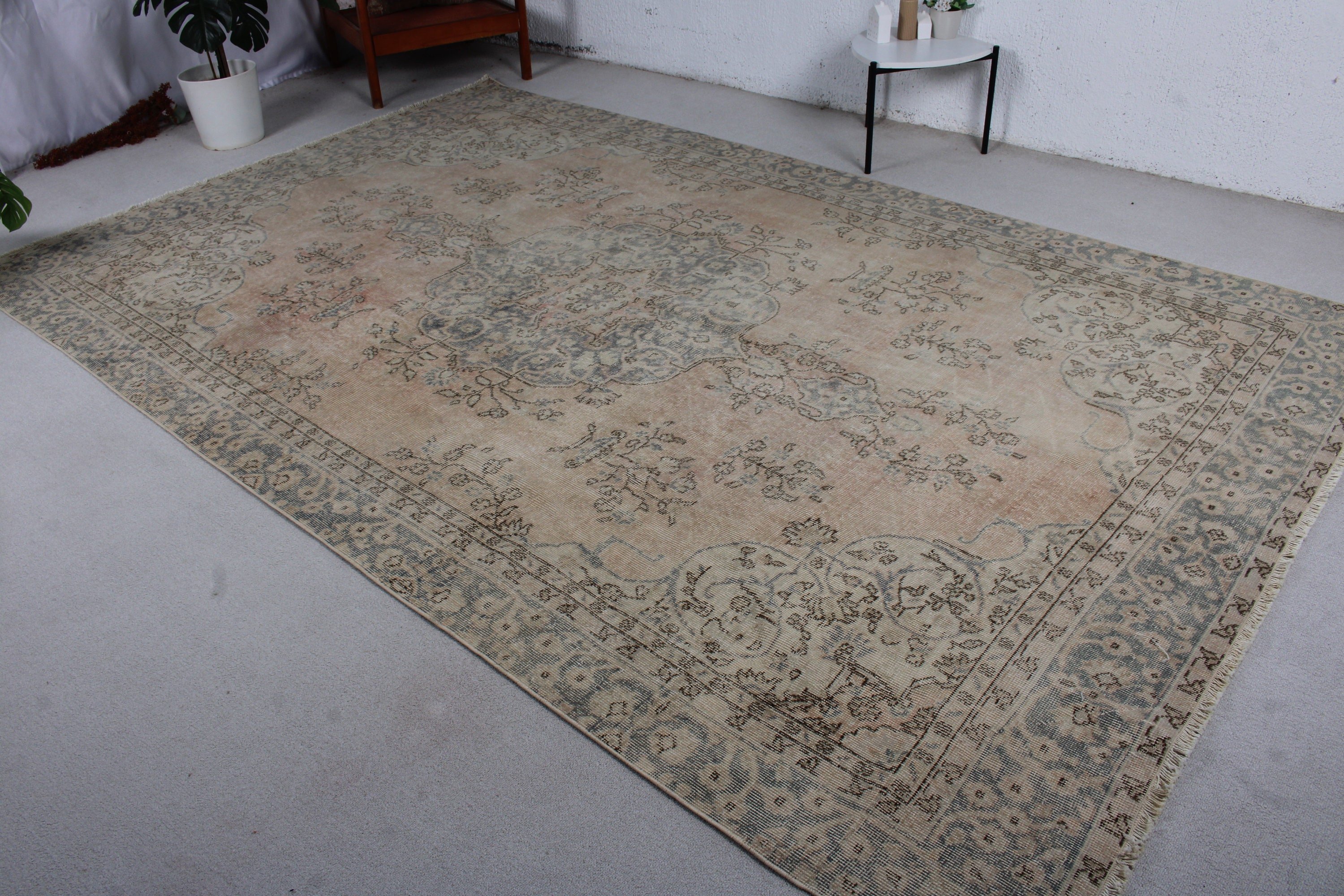 Turkish Rugs, Oversize Vintage Rug, Bedroom Rugs, Aztec Rugs, Vintage Rug, Flatweave Rugs, Beige  7.1x11.1 ft Oversize Rugs