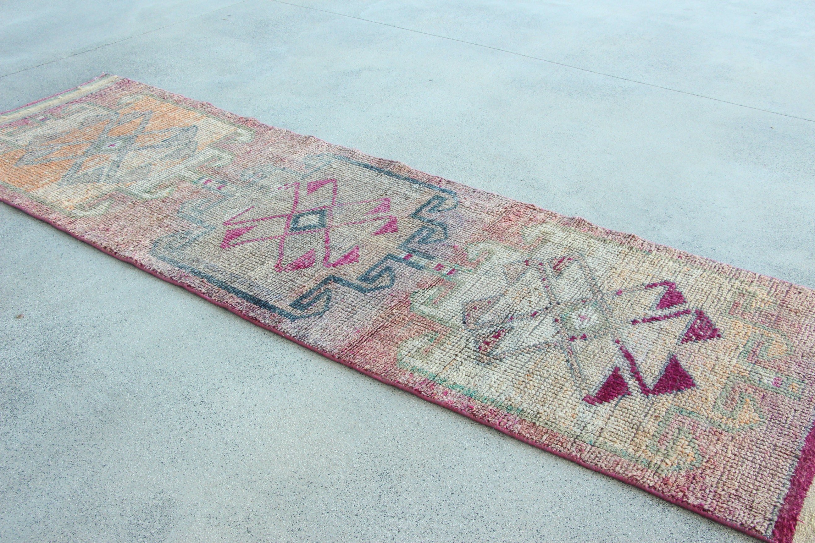 Vintage Halılar, 3.1x10.2 ft Runner Halıları, Vintage Runner Halıları, Açıklama Halısı, Pembe Oryantal Halı, Koridor Halıları, Türk Halısı, Havalı Halılar