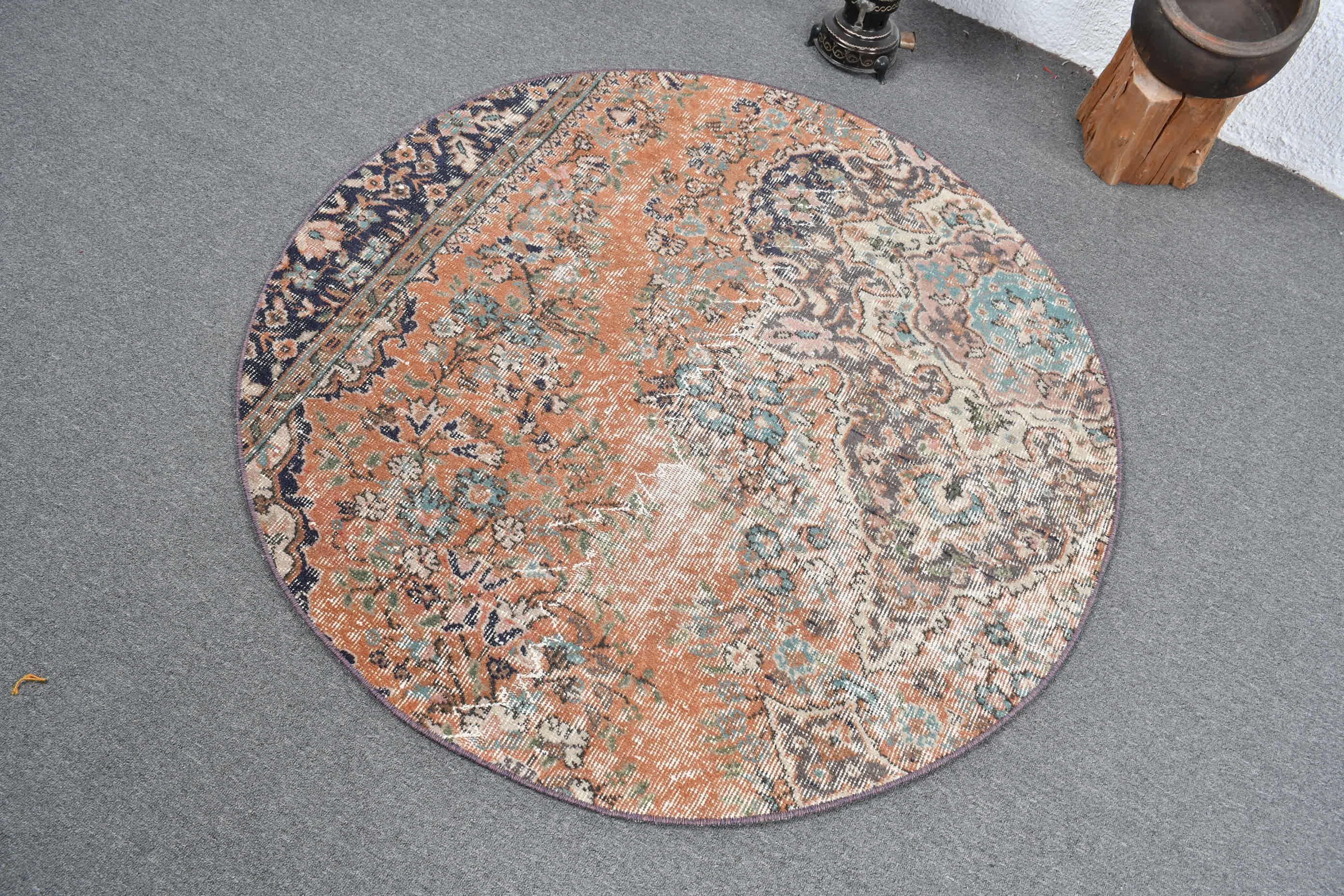 Kitchen Rug, Anatolian Rug, Rugs for Bedroom, Turkish Rug, Entry Rug, Wool Rug, Vintage Rug, 4.1x4.1 ft Accent Rug, Orange Oushak Rug