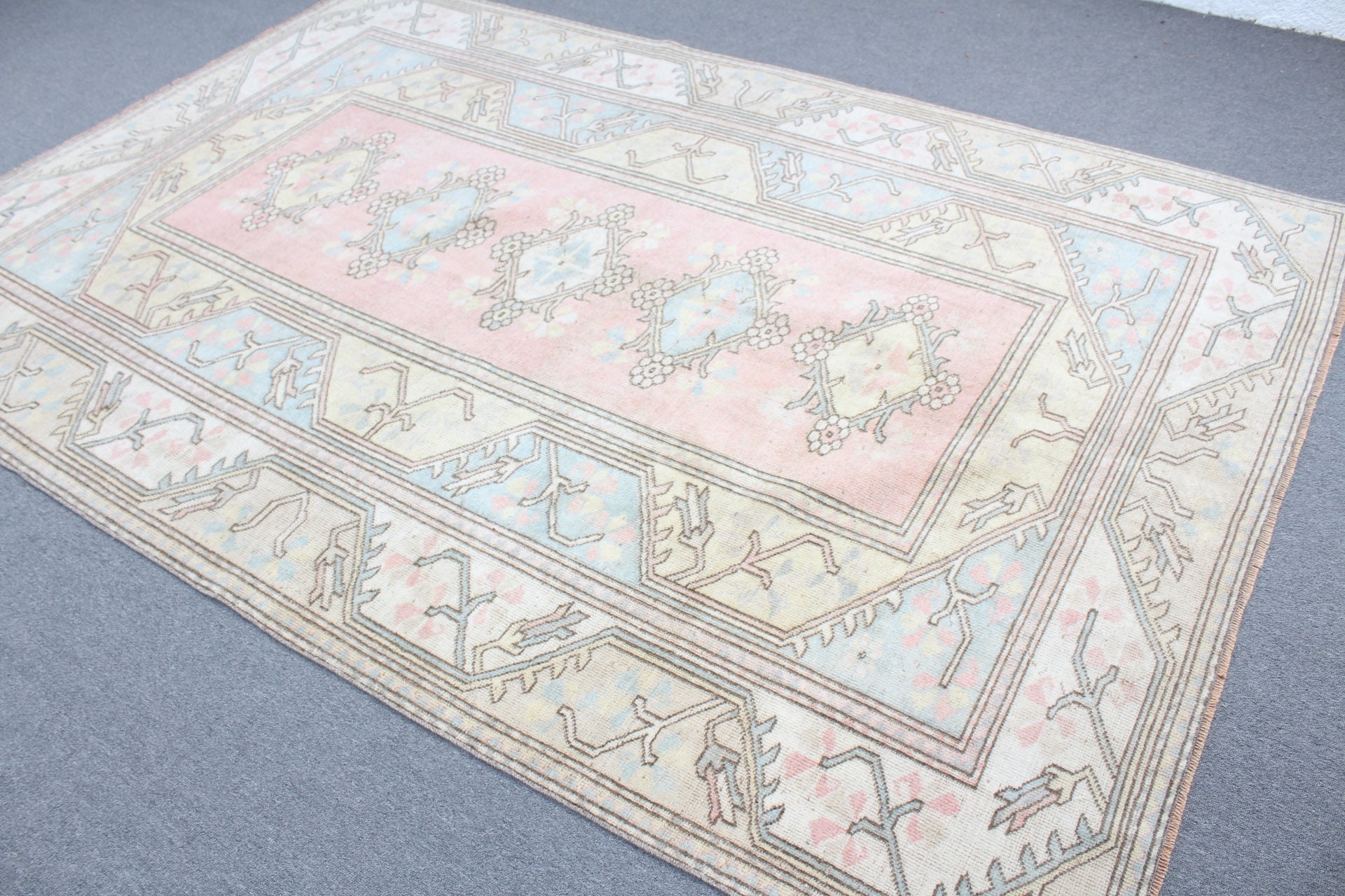 Türk Halıları, Oryantal Halı, Boho Halı, Yemek Odası Halıları, 6,3x9,3 ft Büyük Halı, Oturma Odası Halısı, Vintage Halı, Pembe Antika Halılar