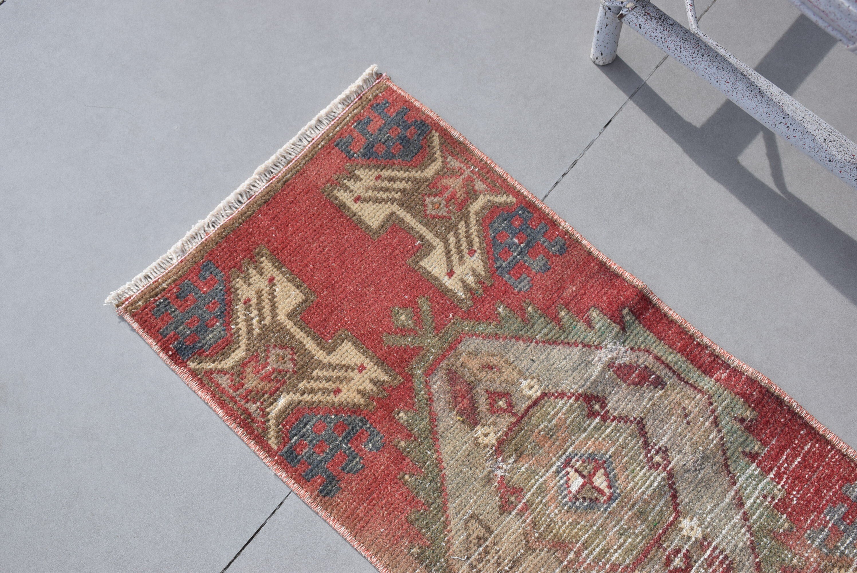 1.3x2.9 ft Small Rug, Vintage Rug, Door Mat Rug, Red Wool Rug, Car Mat Rug, Rugs for Kitchen, Floor Rug, Turkish Rug, Moroccan Rugs