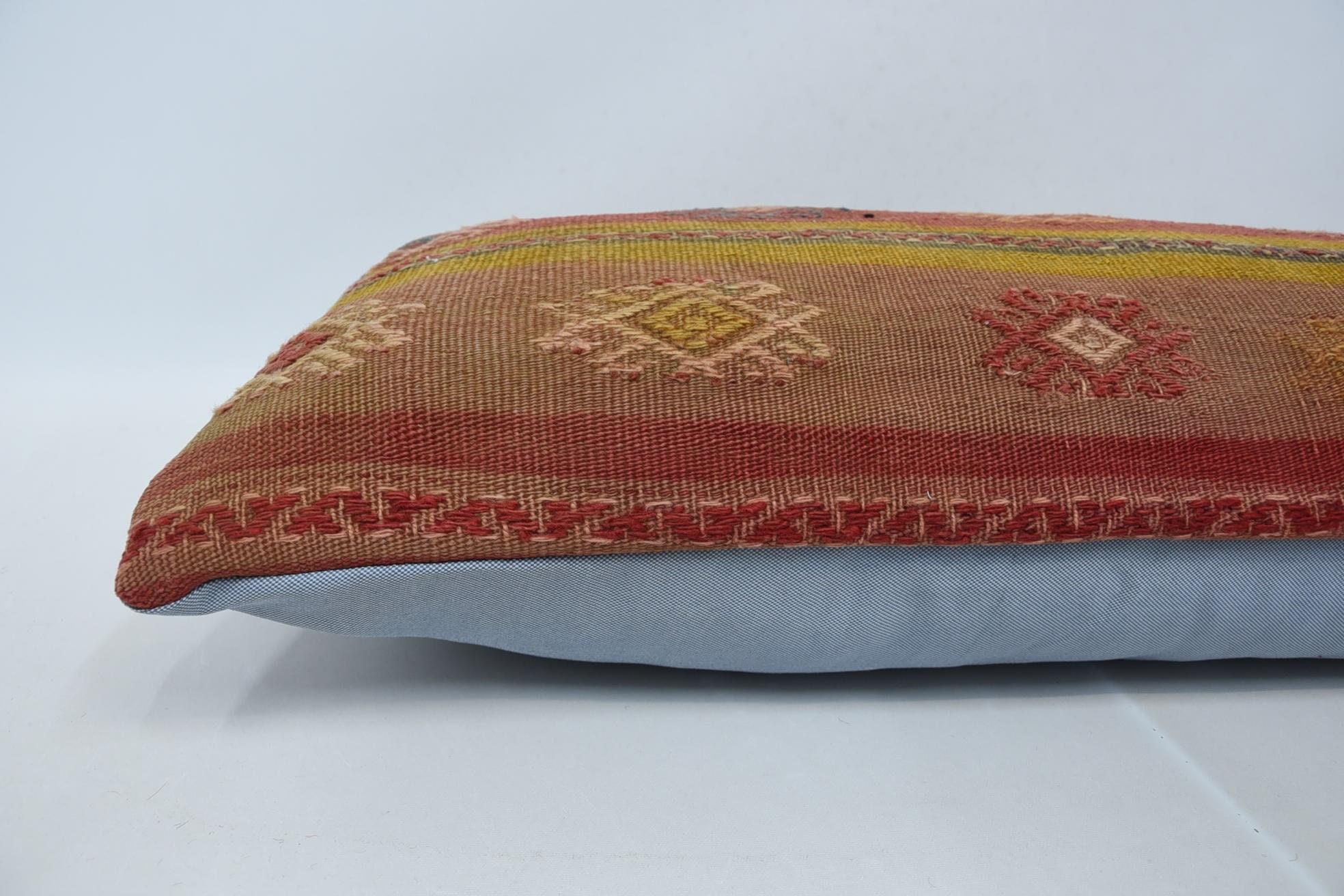 Boho Pillow Sham Cover, 16"x48" Red Cushion Case, Cozy Throw Pillow Case, Bench Cushion Cover, Throw Kilim Pillow, Turkish Pillow