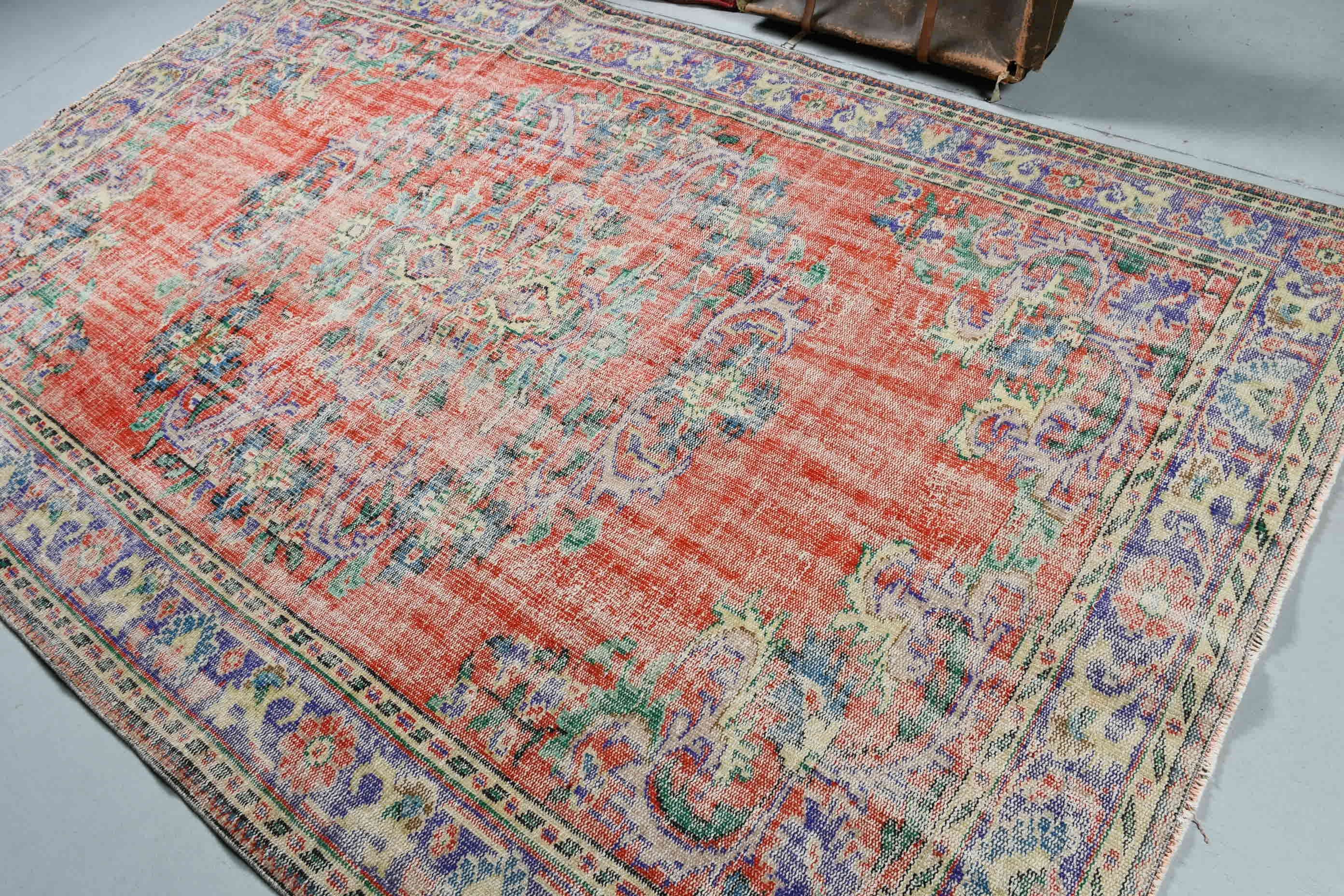 6.1x9.4 ft Large Rug, Dining Room Rug, Red Floor Rug, Turkish Rug, Floor Rug, Vintage Rug, Rugs for Salon, Antique Rugs, Salon Rug, Art Rug