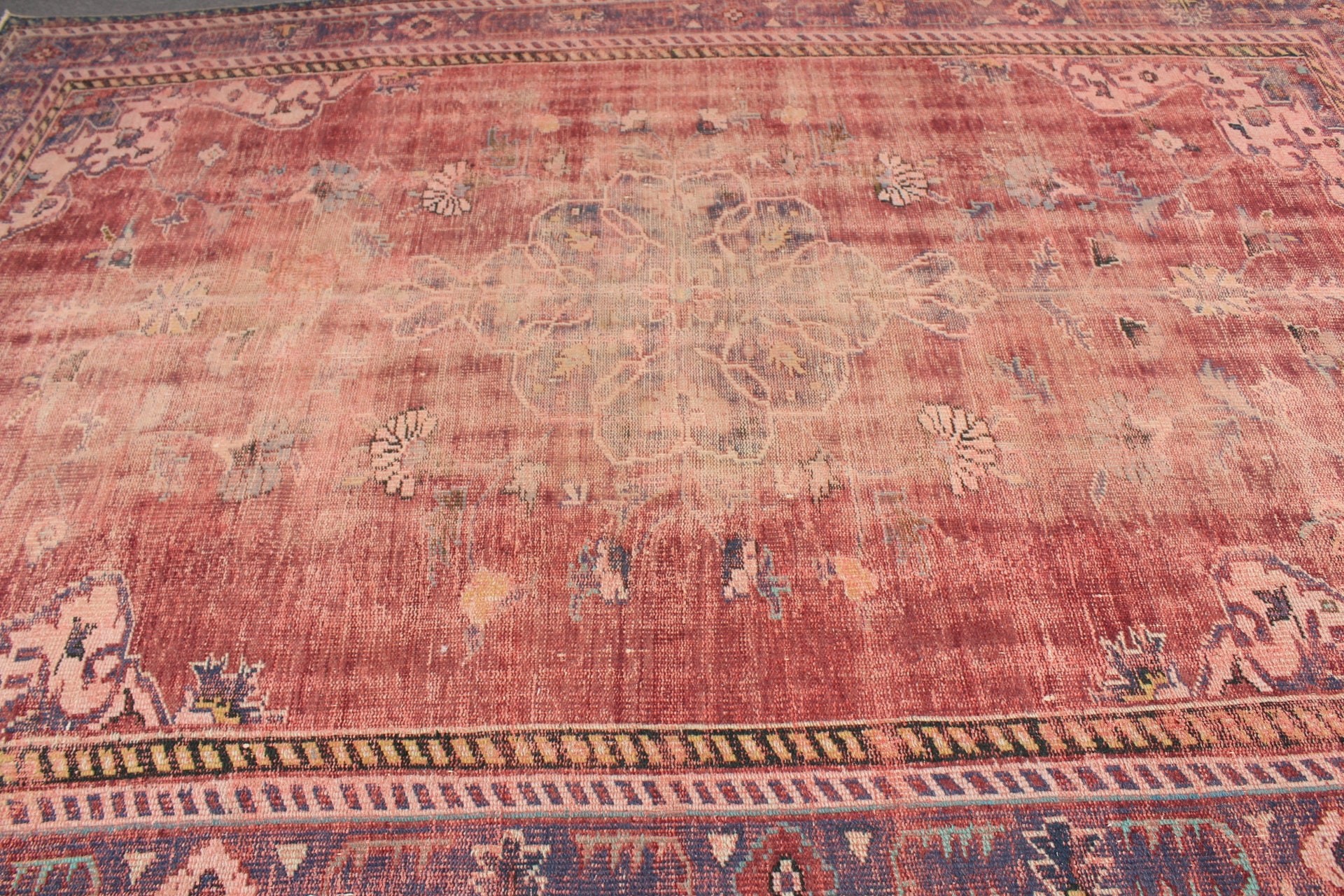 Salon Halısı, Oushak Halısı, 7.2x10.1 ft Büyük Boy Halı, Vintage Halı, Mor Oryantal Halı, Oturma Odası Halıları, Eski Halı, Türk Halıları, Yer Halıları