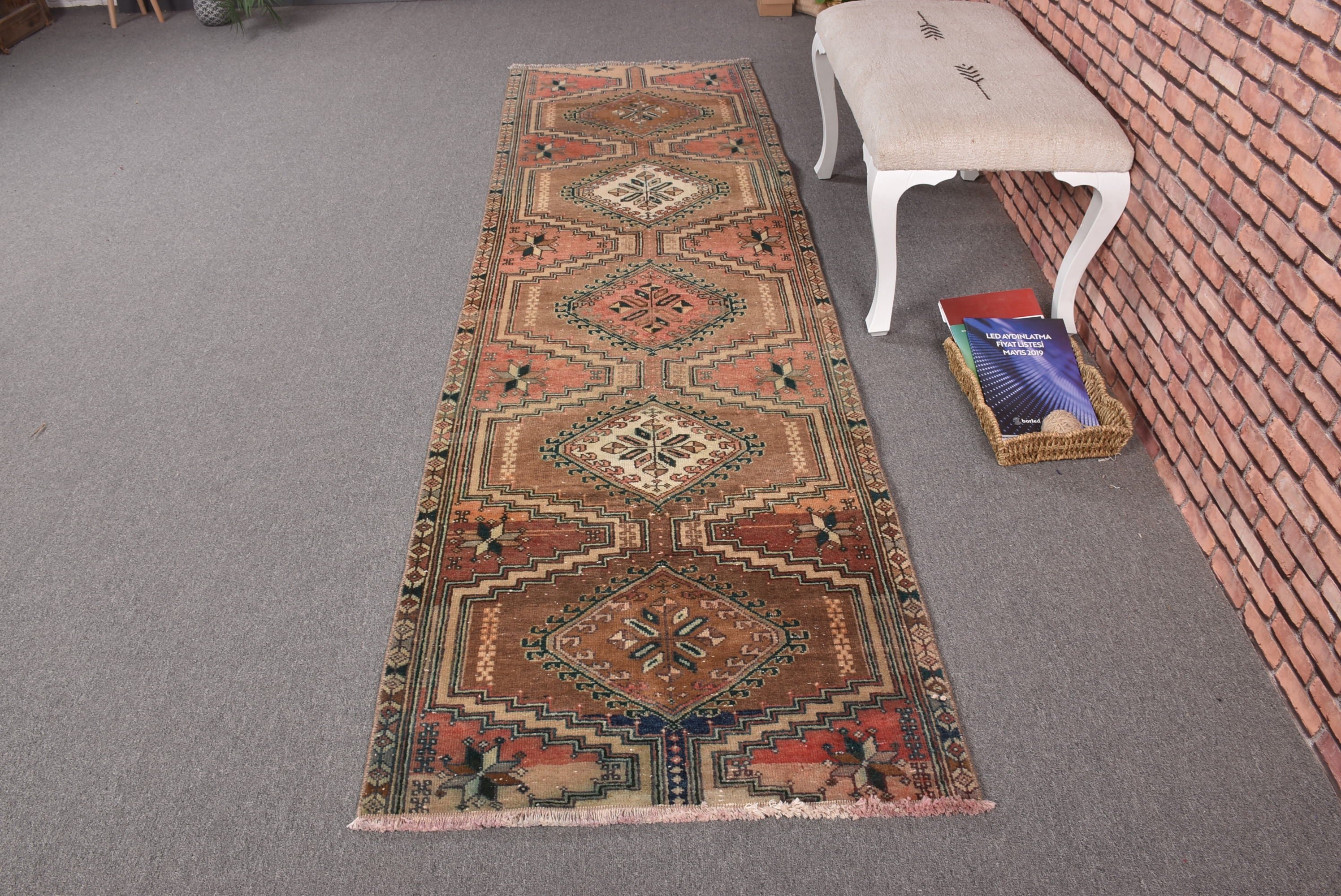 Corridor Rugs, Boho Rugs, Cool Rugs, Rugs for Runner, Bronze Modern Rug, 2.7x9.6 ft Runner Rug, Turkish Rug, Stair Rugs, Vintage Rug