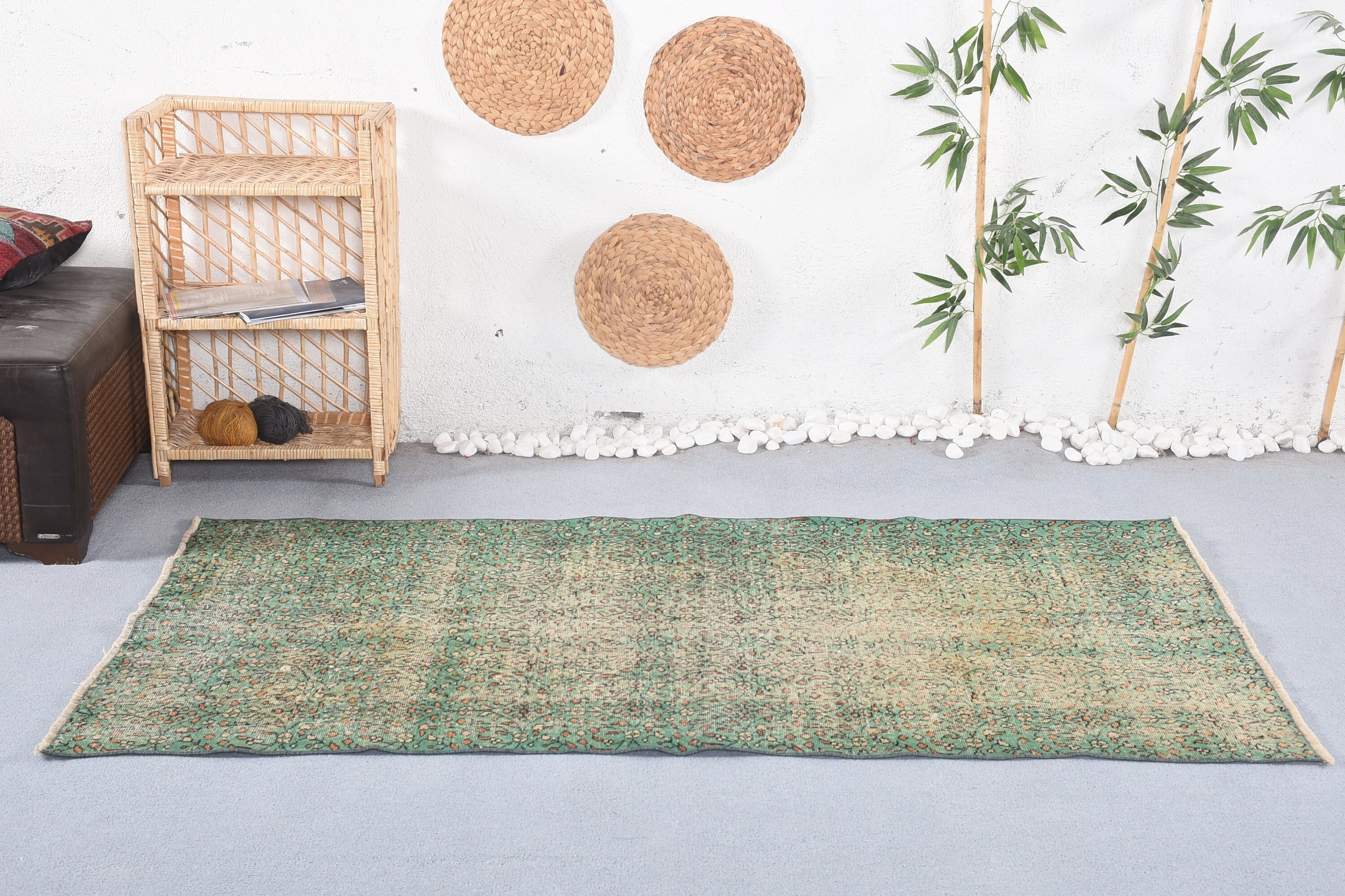Floor Rug, Vintage Rug, Turkish Rug, Rugs for Nursery, 3.8x6.5 ft Area Rugs, Moroccan Rugs, Bedroom Rug, Green Floor Rug, Dining Room Rug