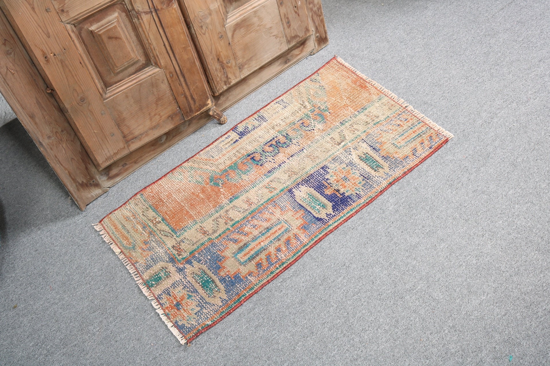 1.5x2.6 ft Small Rugs, Ethnic Rug, Floor Rugs, Vintage Rug, Orange Neutral Rugs, Turkish Rug, Door Mat Rug, Bedroom Rugs, Oriental Rugs