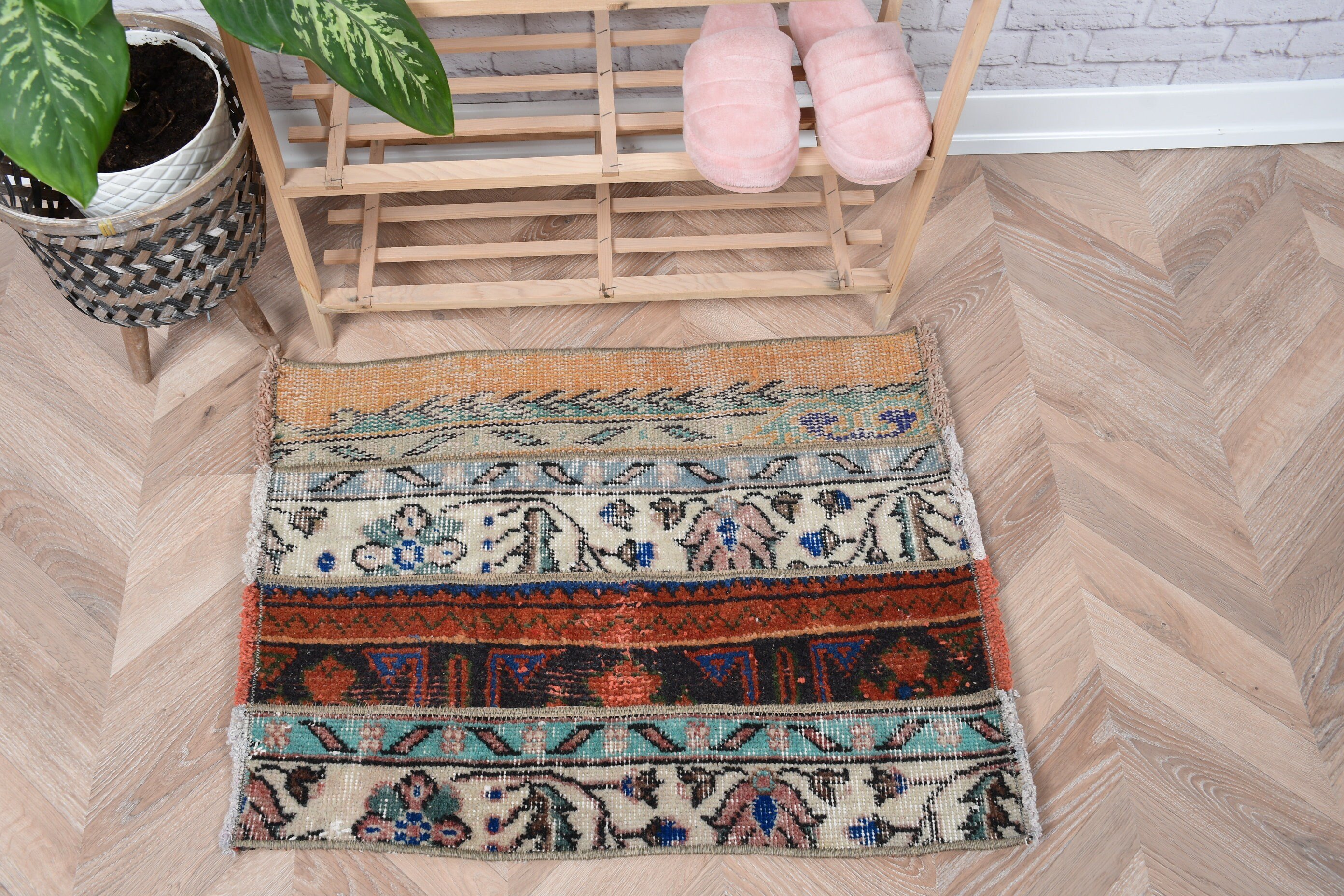 Kapı Paspası Halıları, Duvara Asılı Halılar, Retro Halı, Yatak Odası Halısı, Bej Yün Halı, Türk Halısı, Oushak Halısı, Vintage Halılar, 1.7x2.3 ft Küçük Halı