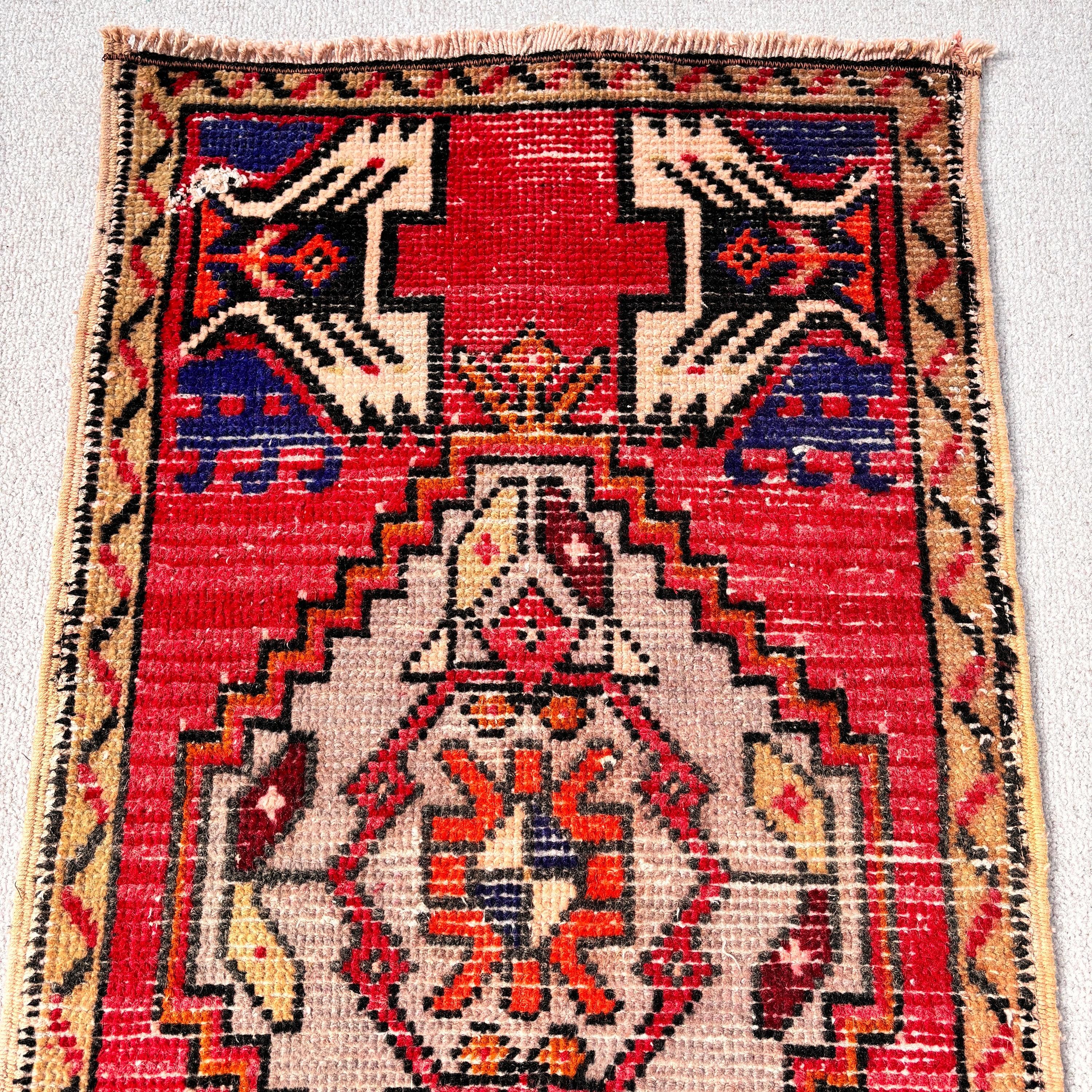 Small Vintage Rug, Exotic Rug, 1.6x3.2 ft Small Rug, Neutral Rugs, Anatolian Rugs, Small Boho Rugs, Turkish Rug, Vintage Rug, Red Wool Rugs