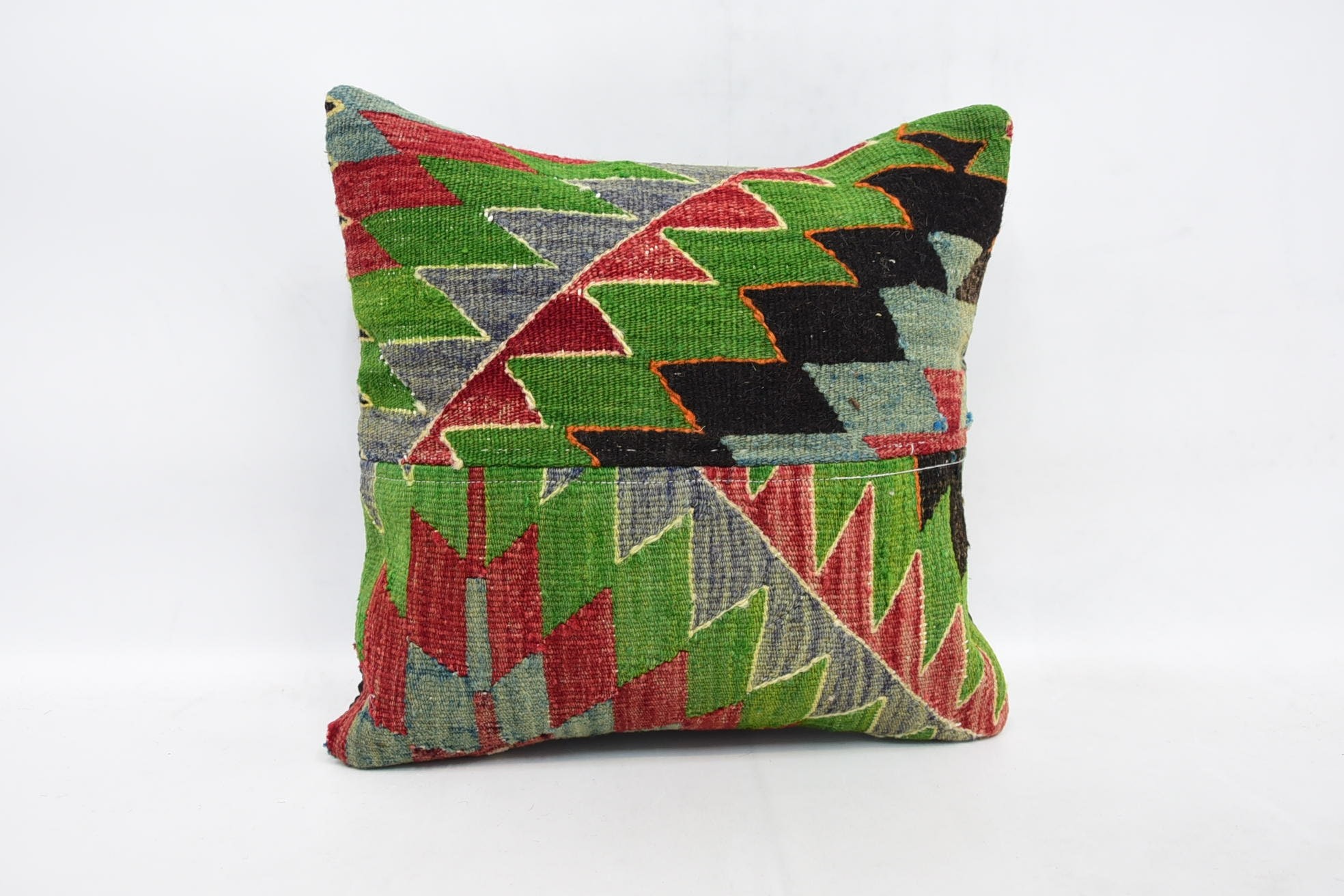 Vintage Kilim Throw Pillow, Home Decor Pillow, Crochet Pattern Pillow, 16"x16" Green Pillow Cover, Ottoman Pillow Cover, Kilim Pillow