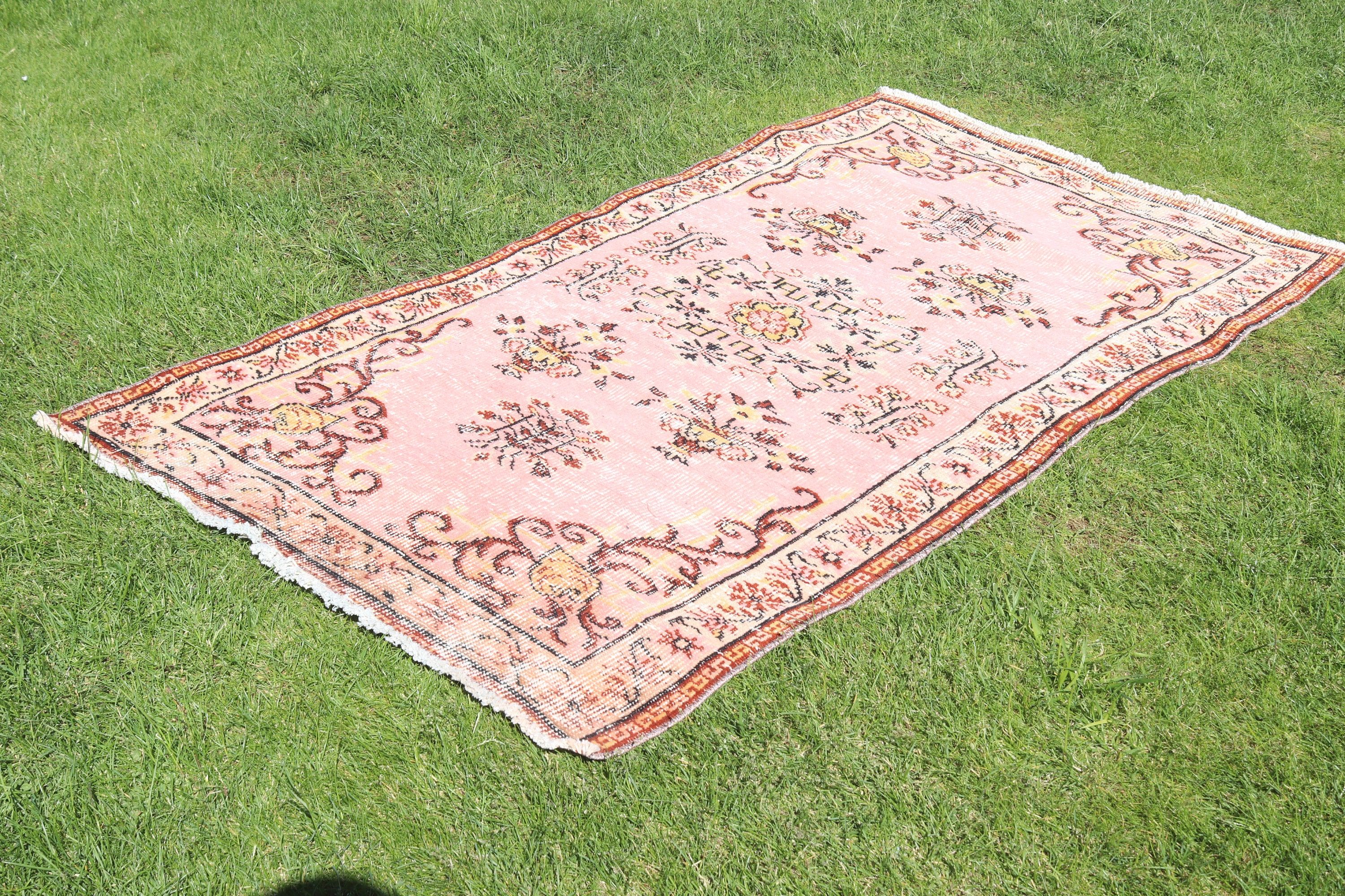 Geometrik Halılar, Vintage Vurgulu Halılar, Vintage Halı, Çocuk Halısı, Ev Dekorasyonu Halıları, Türk Halıları, 3.6x6.6 ft Aksan Halısı, Pembe Açıklama Halıları