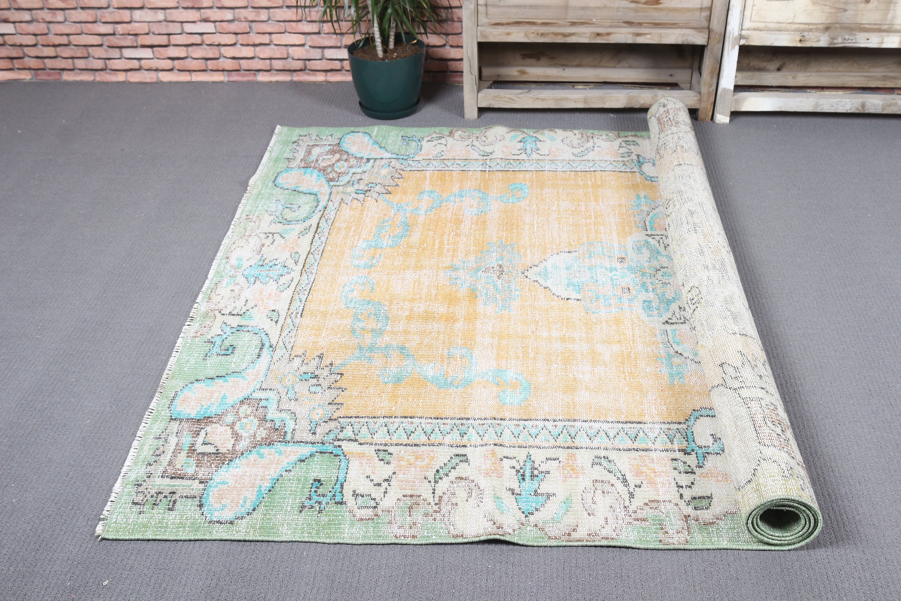 Living Room Rug, Turkish Rug, Home Decor Rug, Antique Rugs, 5.5x8.5 ft Large Rug, Salon Rug, Vintage Rug, Old Rugs, Orange Antique Rug