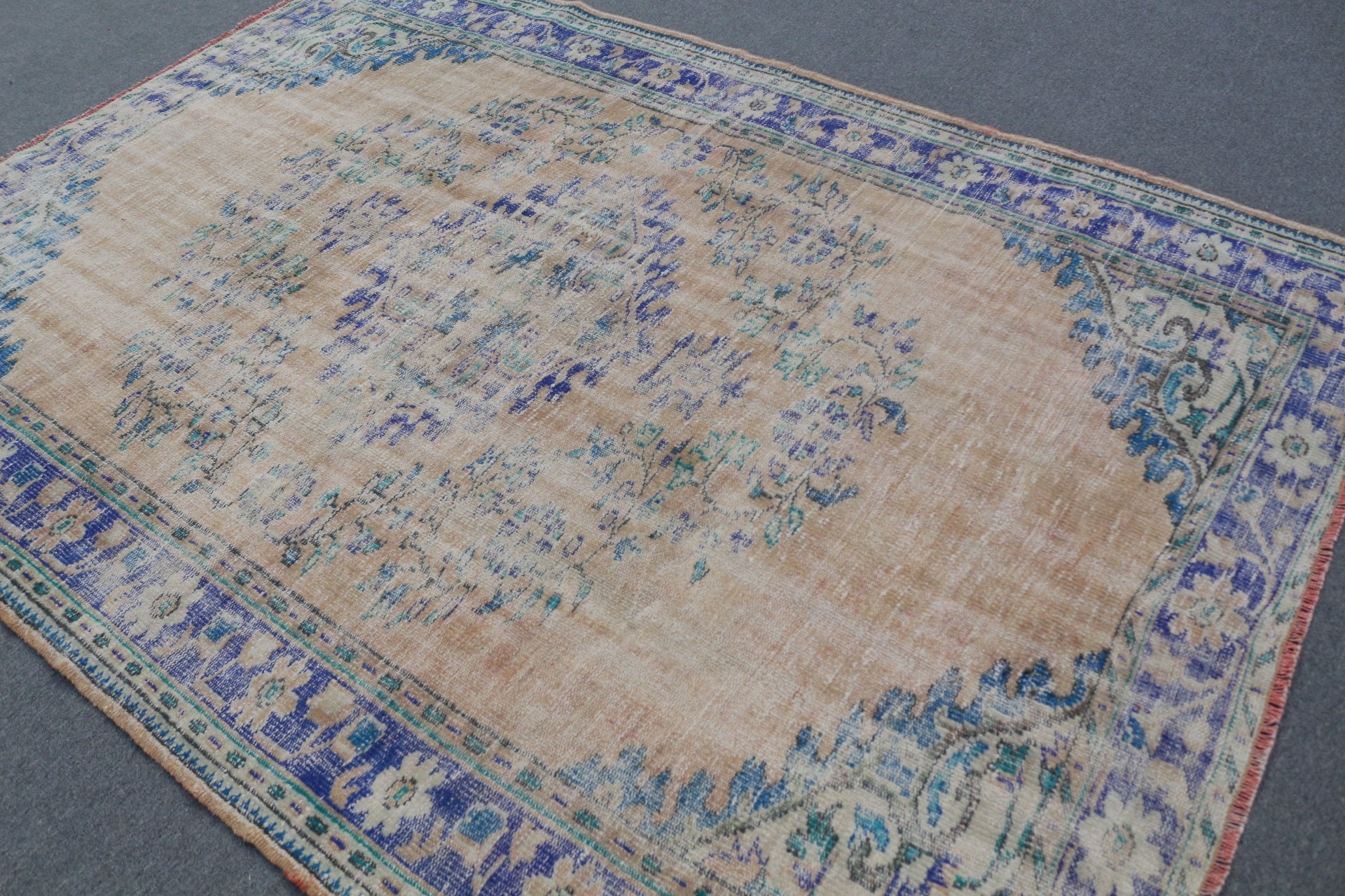 Oturma Odası Halısı, Salon Halısı, Antika Halı, Turuncu Oushak Halıları, Eski Halılar, Fas Halısı, 6.2x8.9 ft Büyük Halılar, Türk Halısı, Vintage Halı