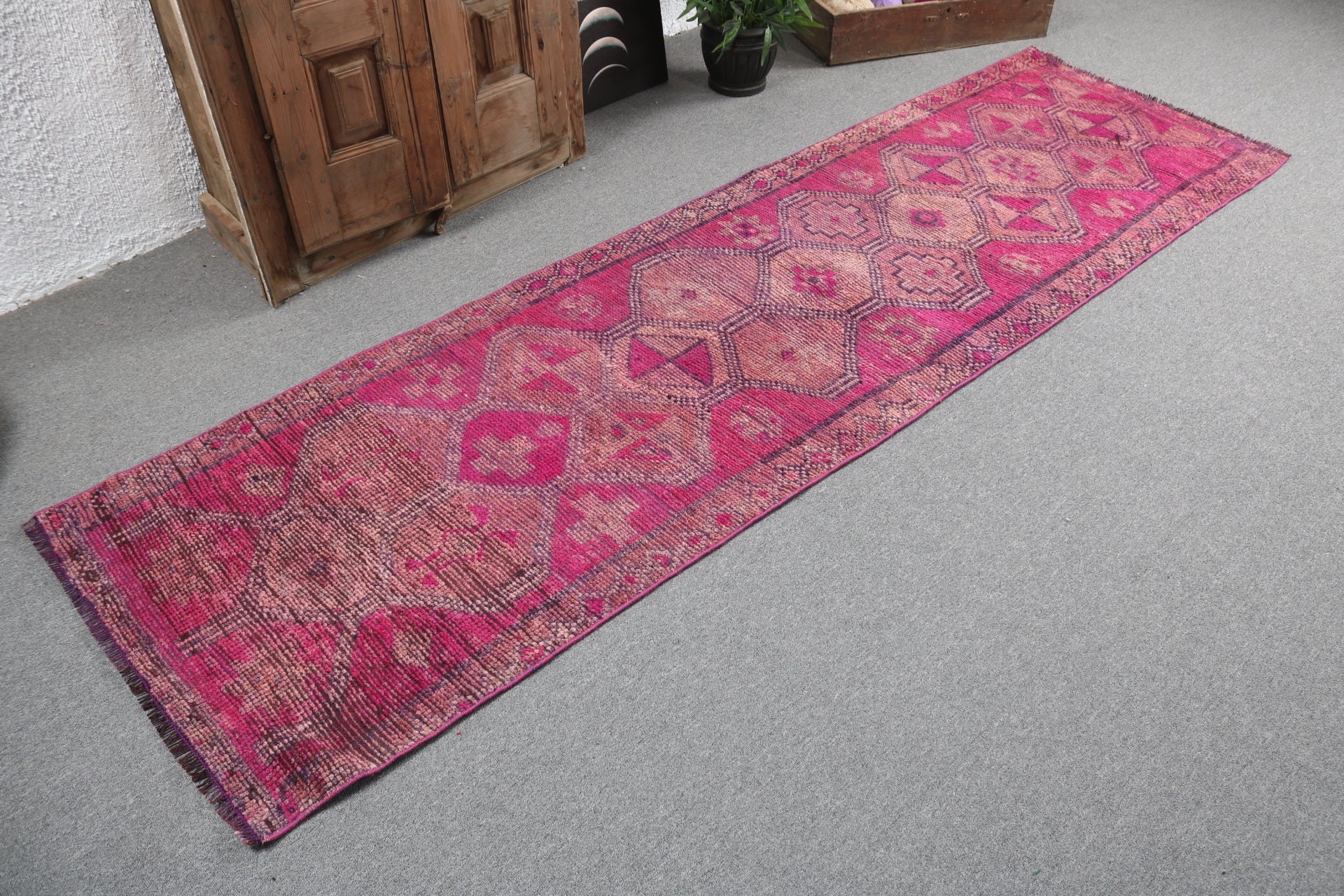 2.6x9.2 ft Runner Rug, Kitchen Rugs, Turkish Rugs, Stair Rugs, Outdoor Rugs, Pink Anatolian Rugs, Flatweave Rug, Boho Rugs, Vintage Rug