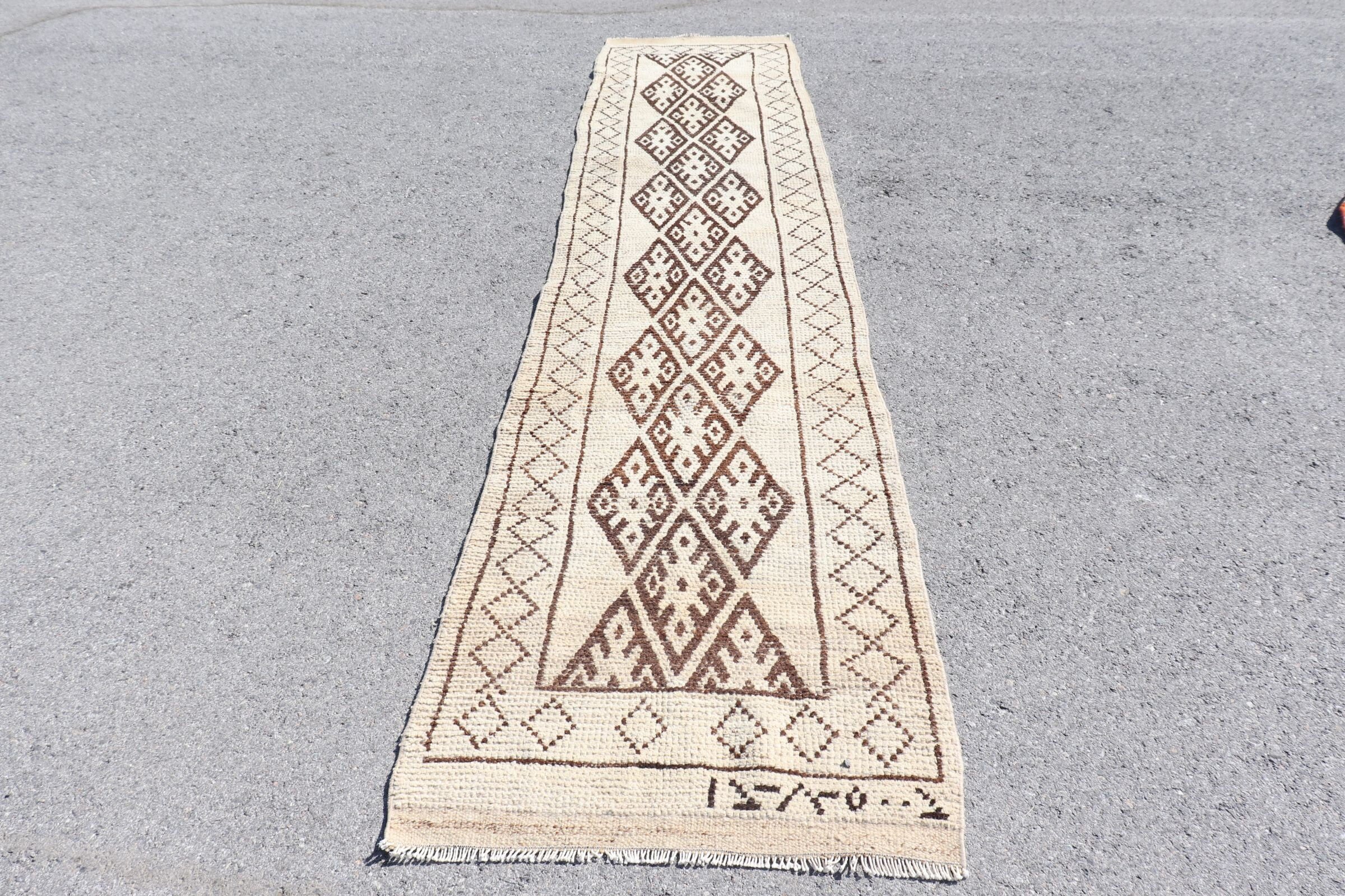 Retro Rugs, Stair Rugs, Vintage Rug, Oushak Rug, Turkish Rugs, Rugs for Stair, Moroccan Rug, Beige Cool Rug, 2.7x12.8 ft Runner Rug