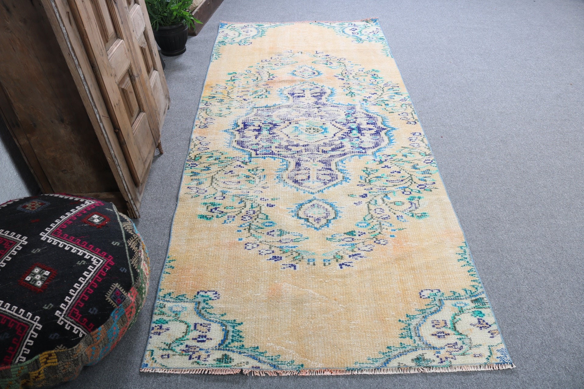 Nursery Rugs, Kitchen Rugs, Yellow Handwoven Rugs, Home Decor Rug, Turkish Rugs, 3.5x8.2 ft Area Rugs, Boho Area Rugs, Vintage Rugs