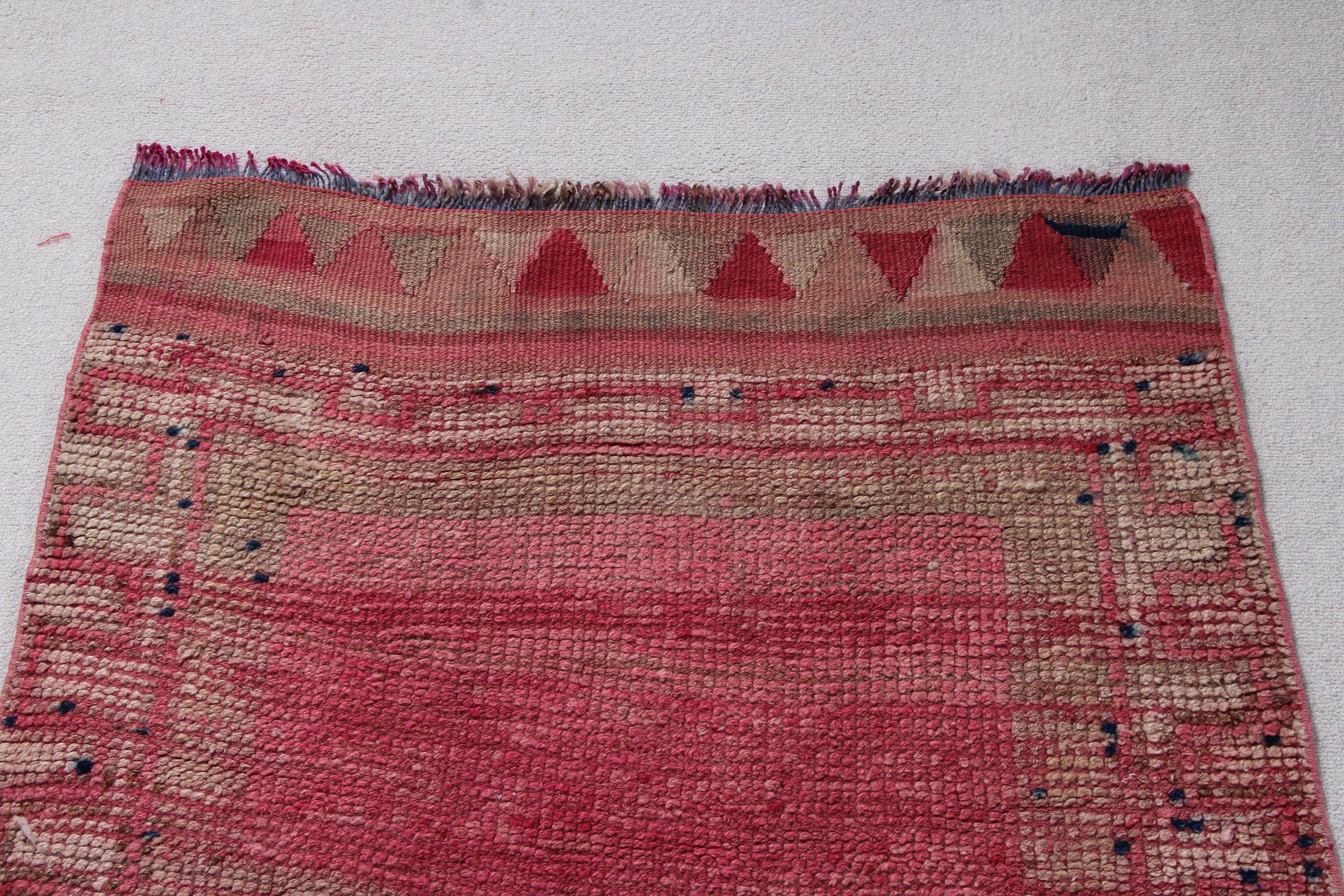 Türk Halıları, Vintage Halı, Pembe Antika Halı, Vintage Runner Halıları, Geometrik Halı, Koridor Halısı, 3.1x9.5 ft Runner Halısı