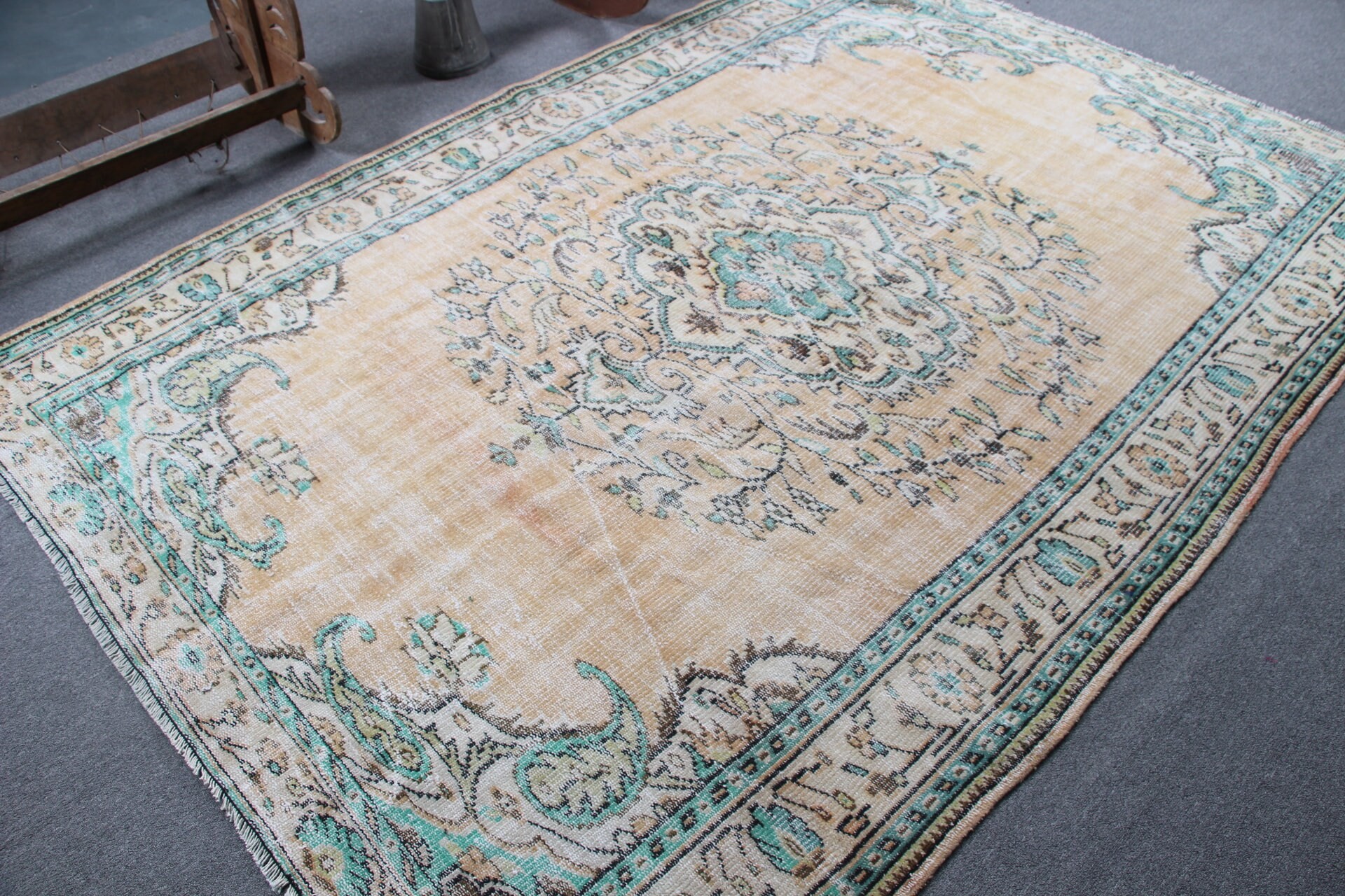 Pastel Halı, Yemek Odası Halıları, Türk Halısı, Oushak Halısı, Antika Halı, 6.2x8.9 ft Büyük Halılar, Oturma Odası Halısı, Turuncu Yer Halısı, Vintage Halılar