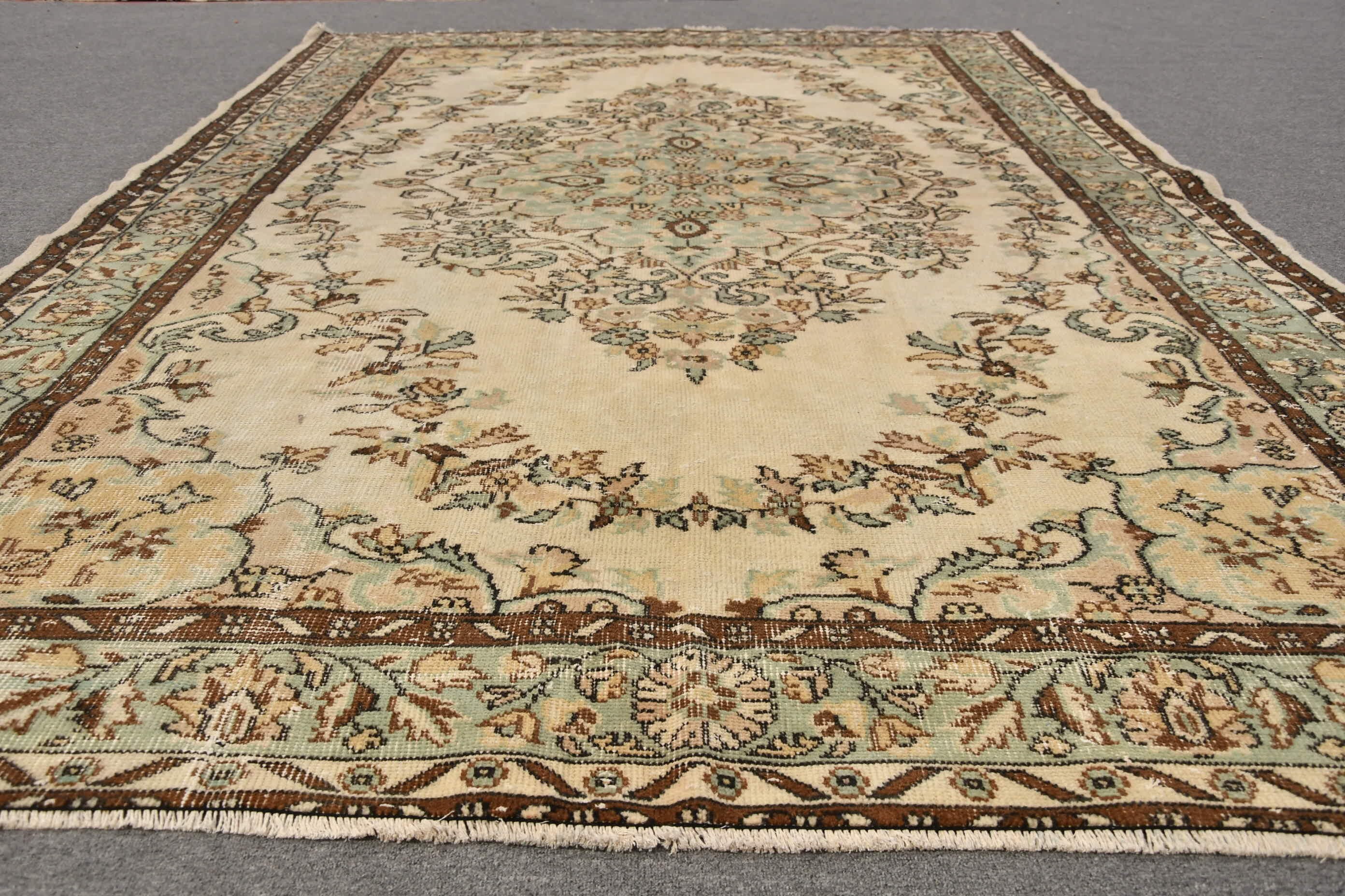 Salon Rug, Ethnic Rugs, Turkish Rug, Dining Room Rugs, Oriental Rugs, Vintage Rug, Floor Rug, Beige Home Decor Rug, 6.4x9.9 ft Large Rug